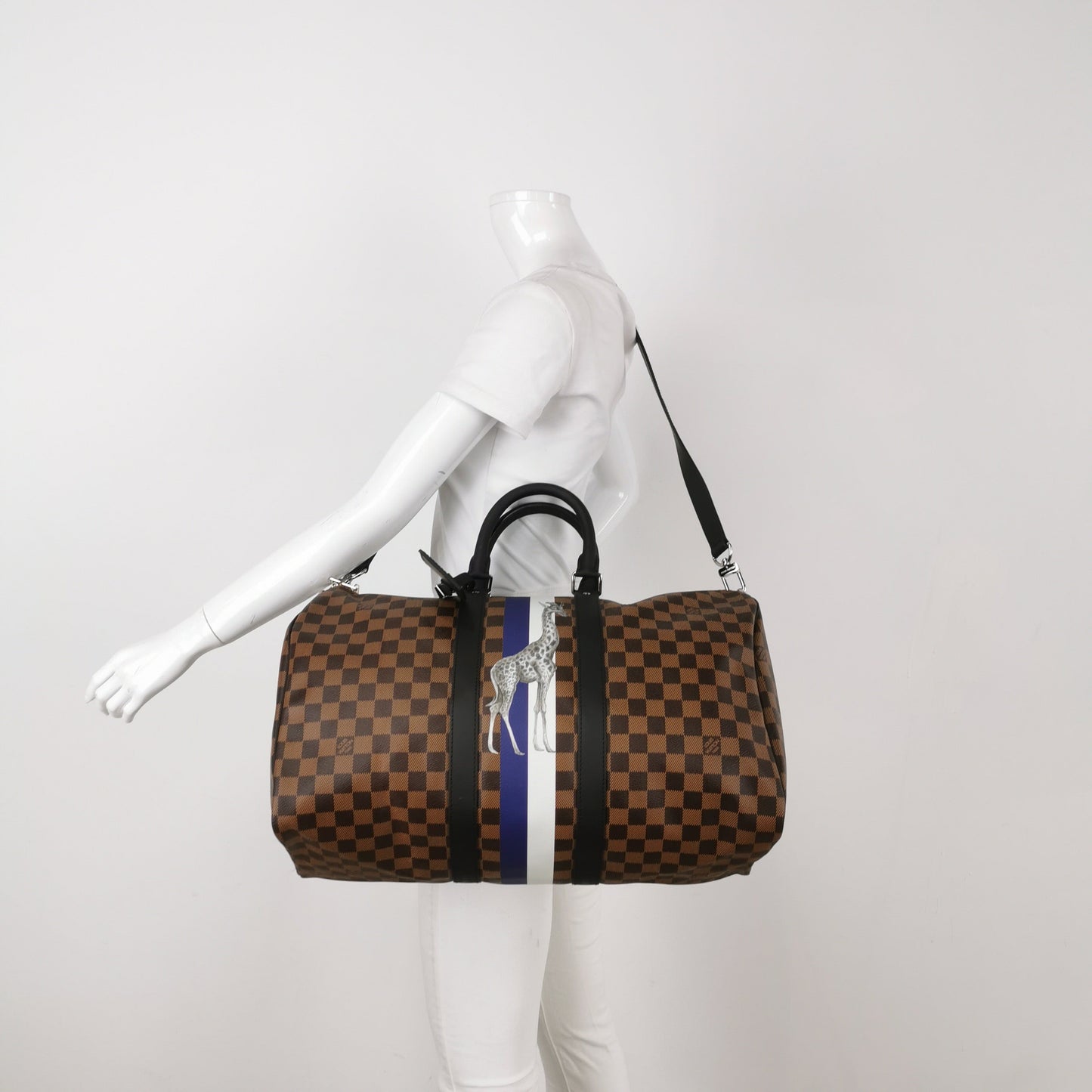 Louis Vuitton Savannah Keepall 45 Bandouliere Giraffe on Brown Canvas Damier Travel Bag