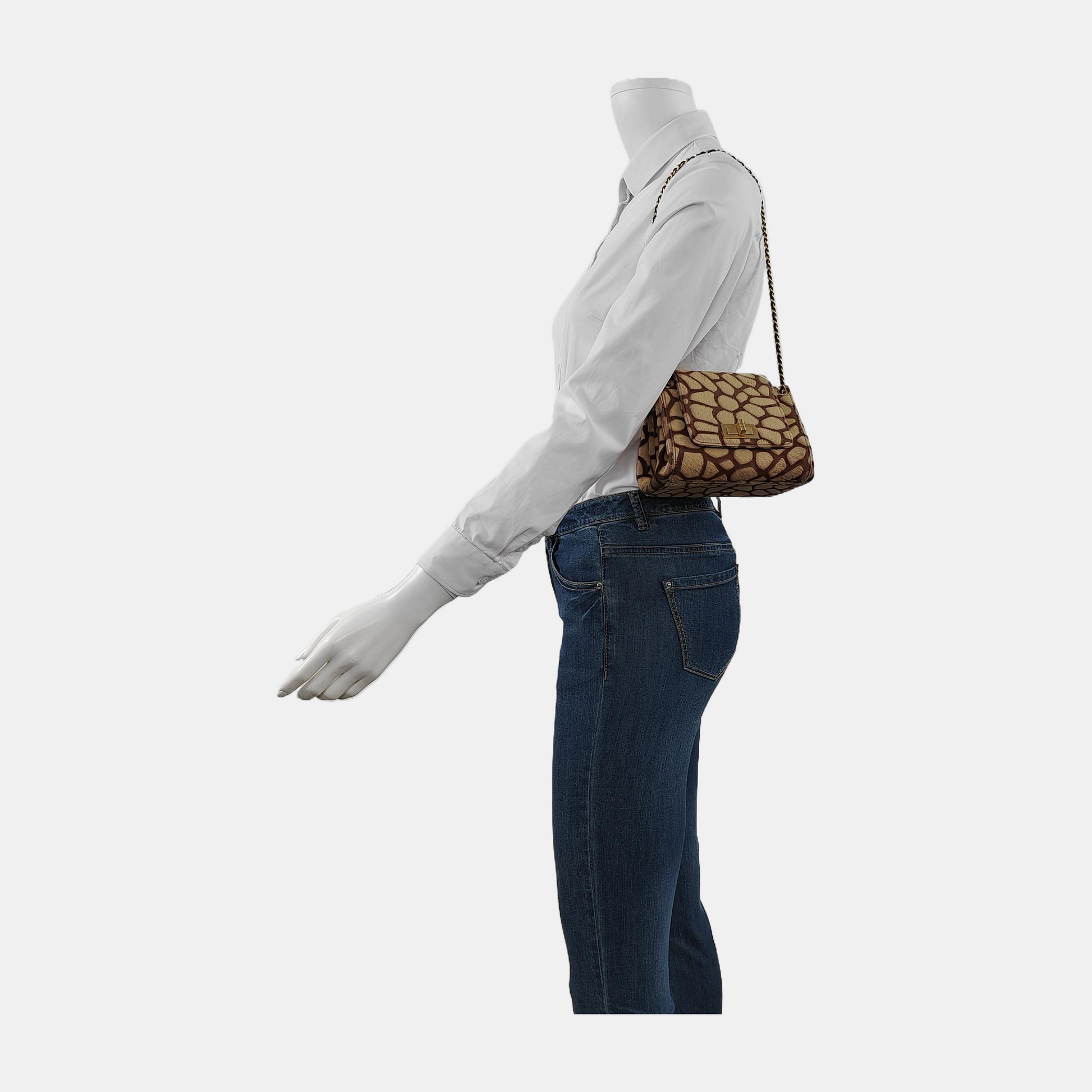Chanel Giraffe Print Pony Hair Accordion 2.55 Brown Beige Shoulder Bag