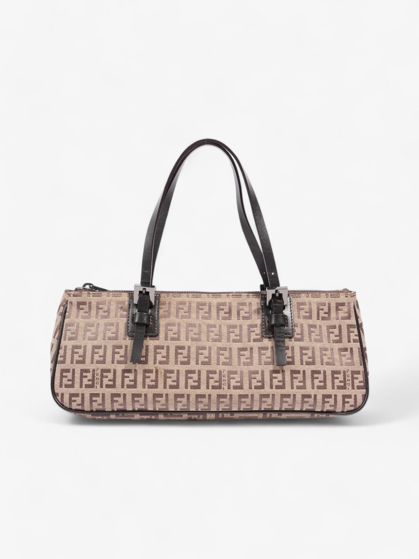 Fendi Zucchino East West Shoulder Bag Canvas Brown Beige