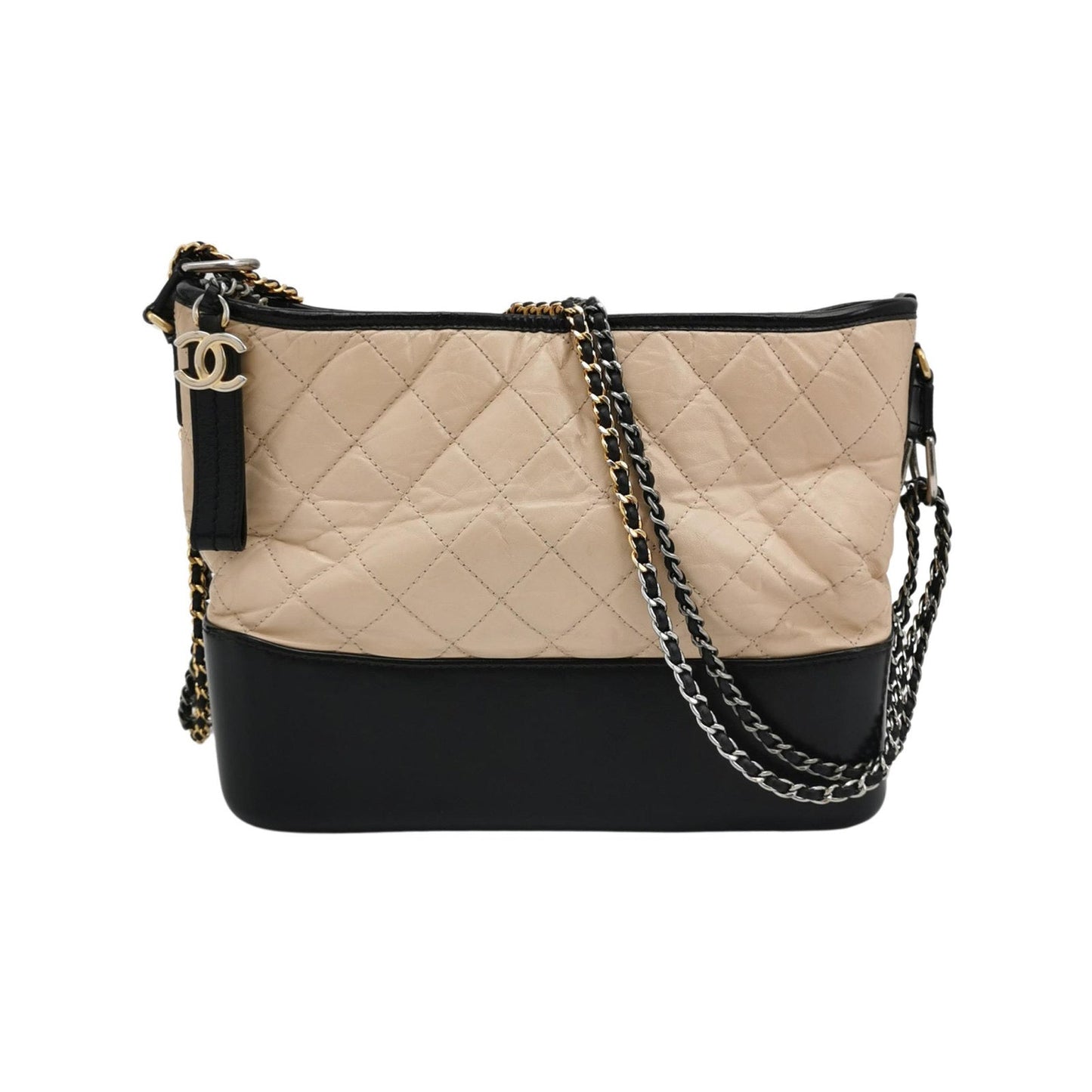 Chanel Gabrielle Hobo Black Beige Leather Crossbody Bag