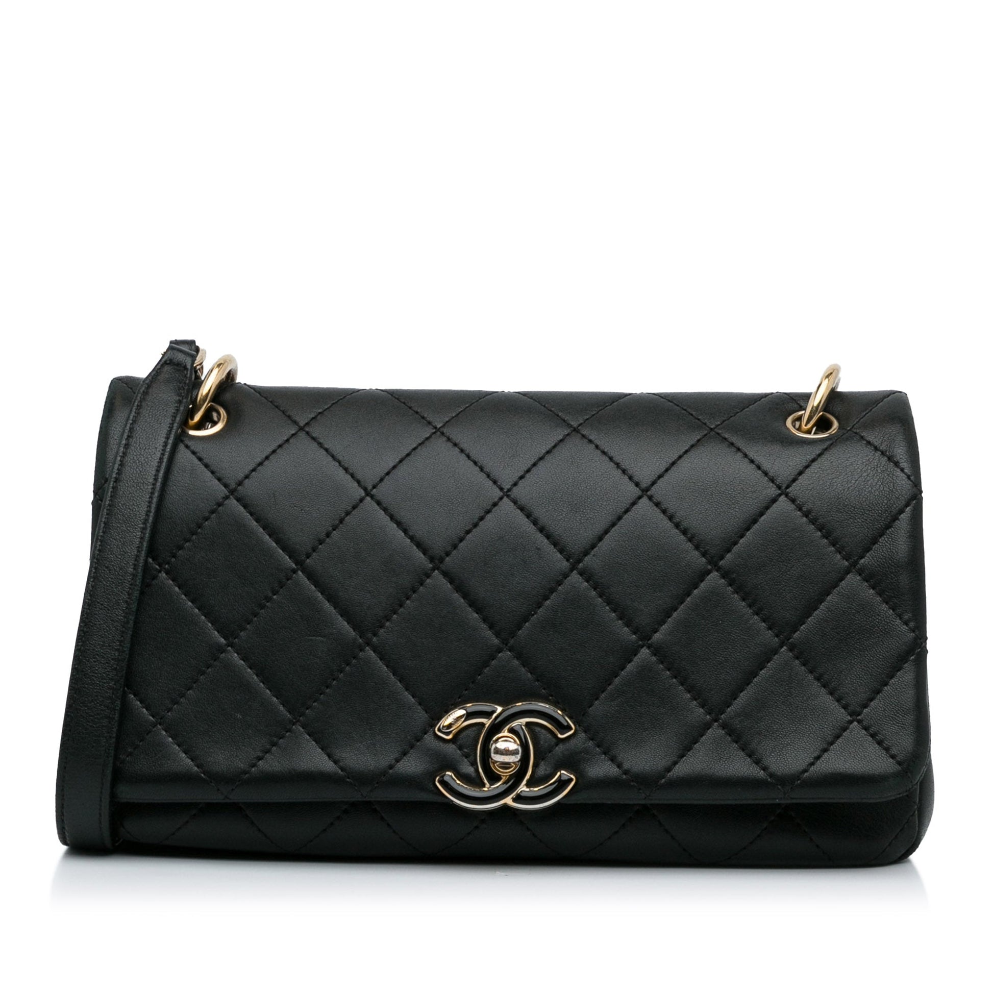 Black Chanel Large Lambskin Twist Chain Enamel CC Flap Crossbody Bag