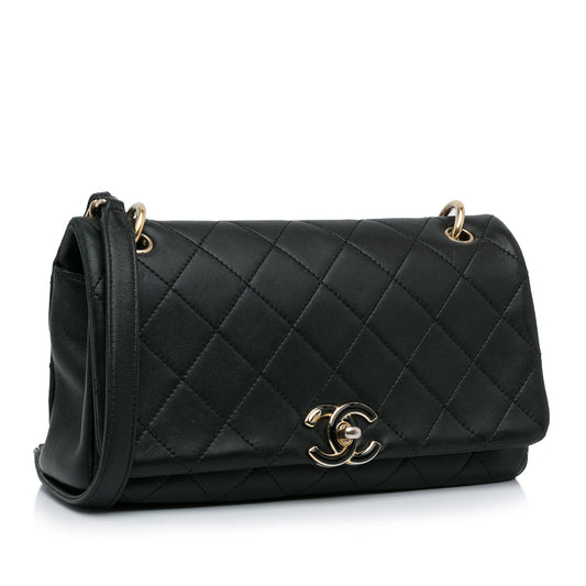 Black Chanel Large Lambskin Twist Chain Enamel CC Flap Crossbody Bag