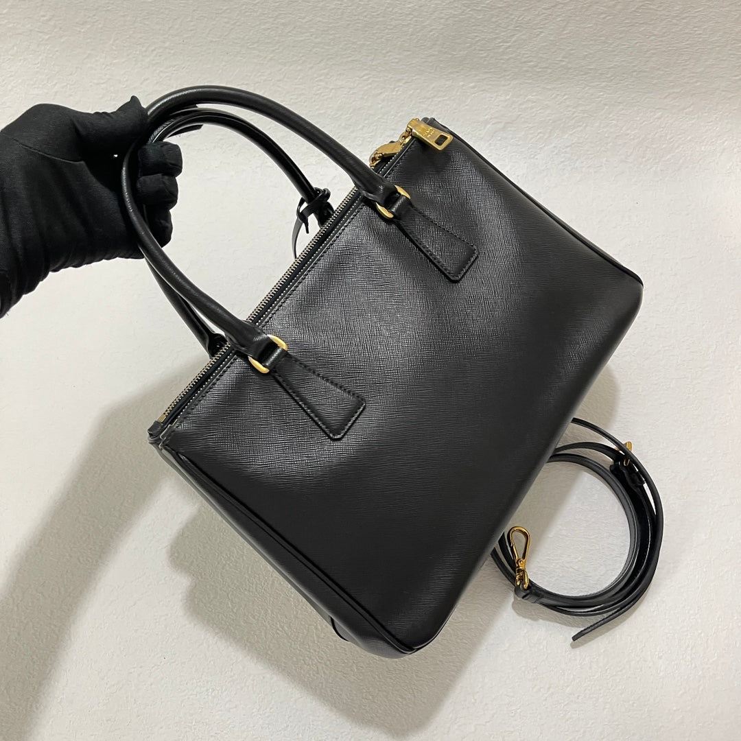 Prada Galleria Saffiano Handbag With Strap Leather Black Travel Bag