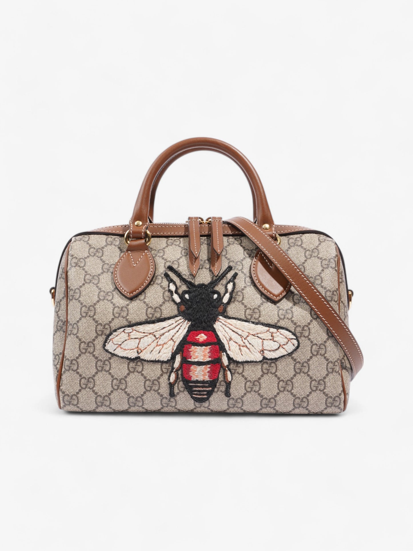 Gucci Boston Bee Bag Supreme Coated Canvas Brown Crossbody Bag