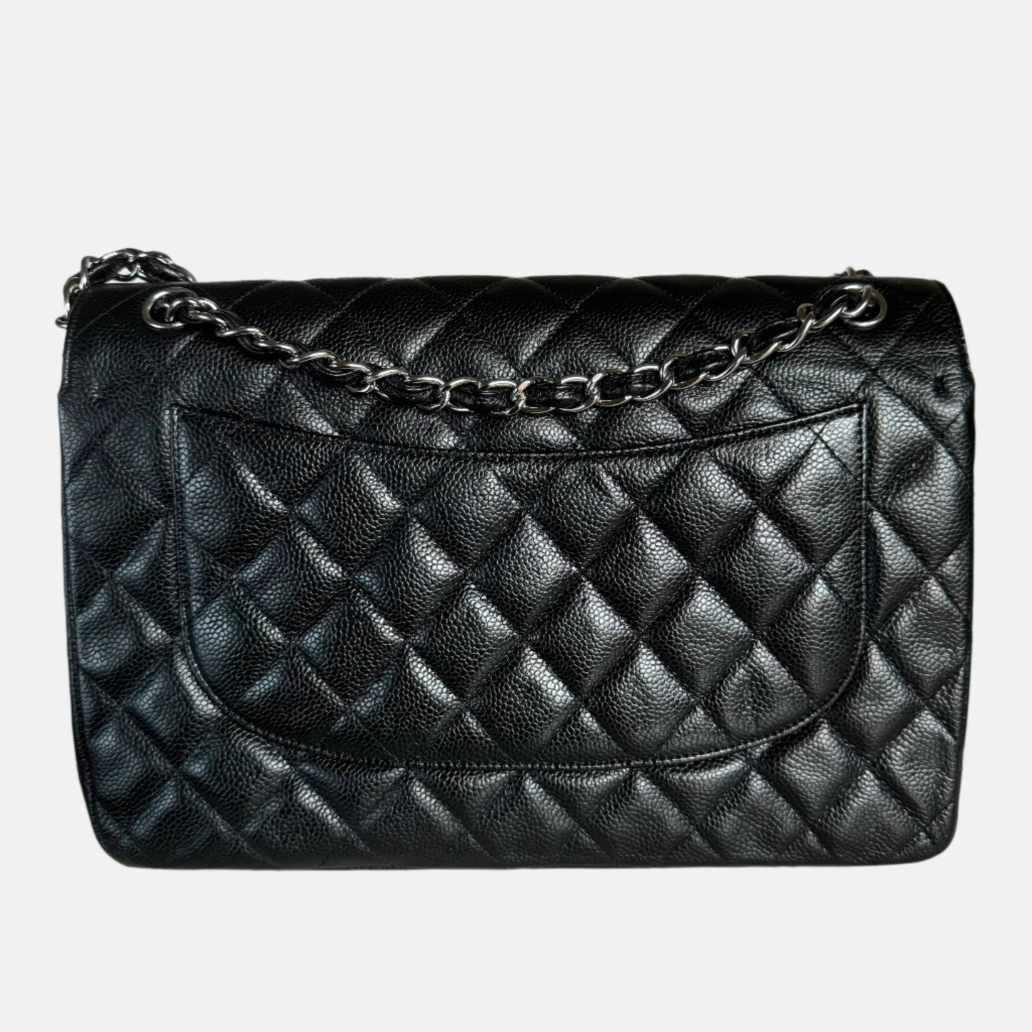 Chanel Classic Flap Jumbo Caviar Double Flap Black Silver Leather Handbag Silver Hardware