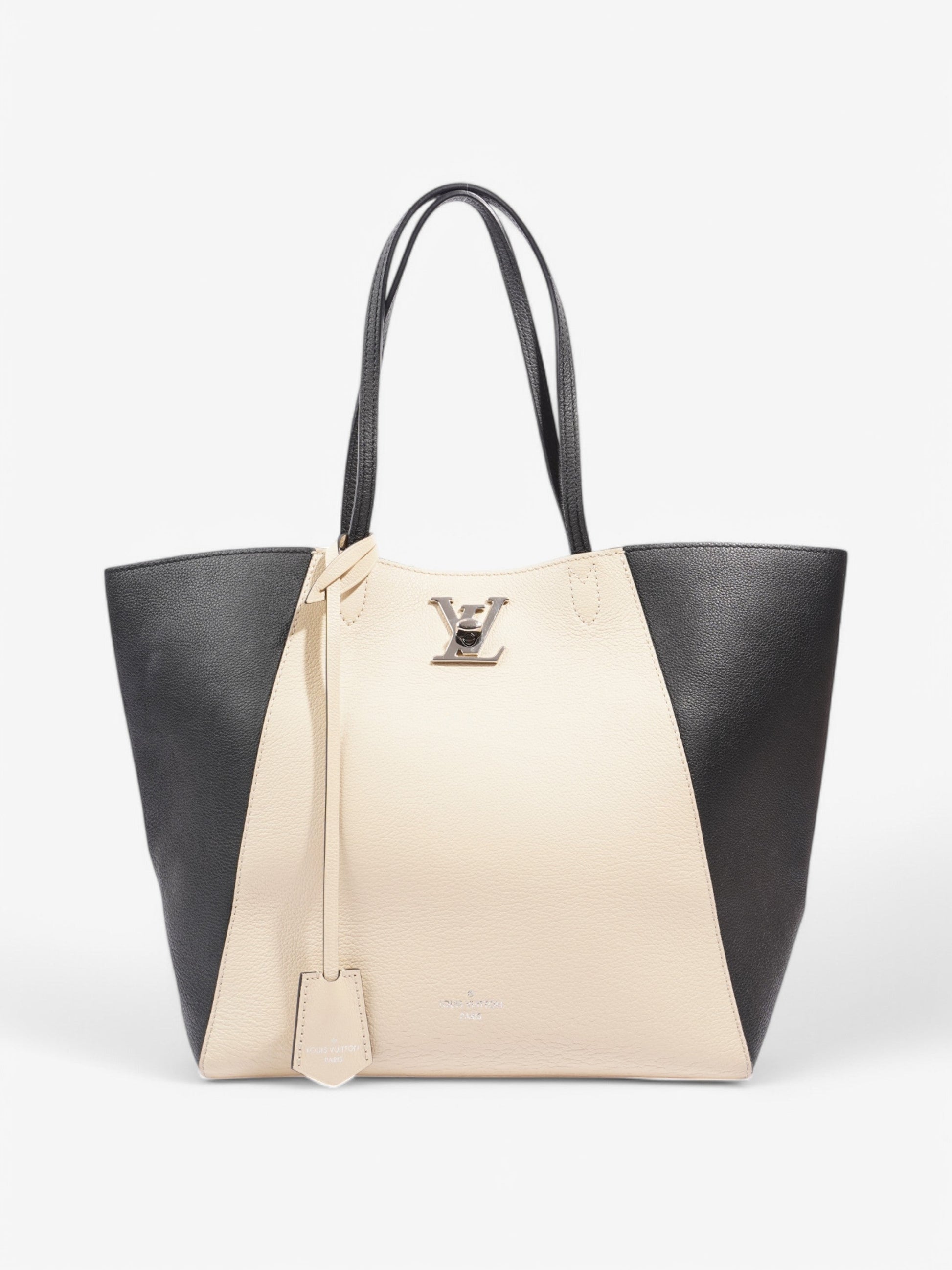 Louis Vuitton Lock Me Leather Calfskin Black Beige Tote Bag