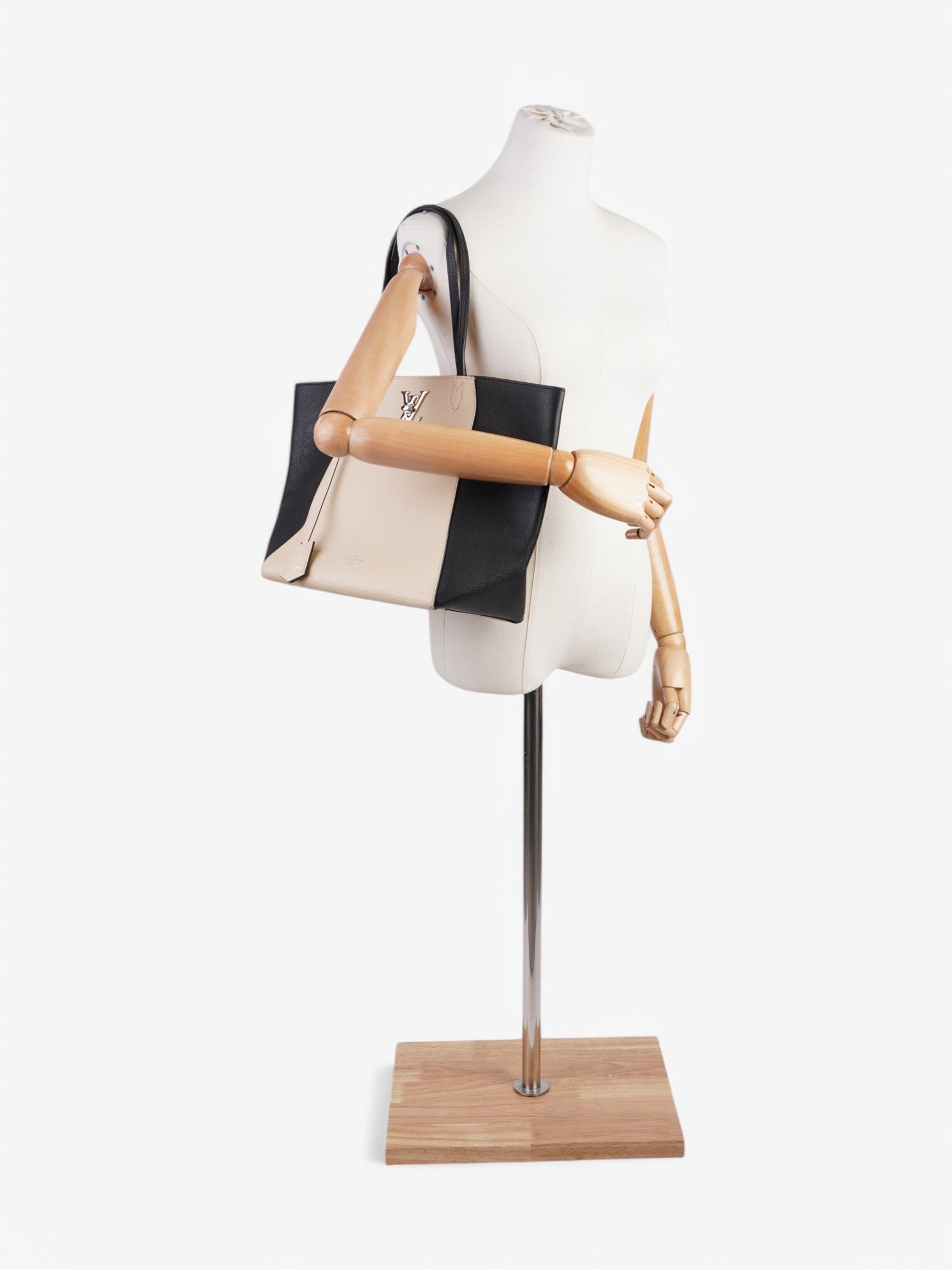 Louis Vuitton Lock Me Leather Calfskin Black Beige Tote Bag