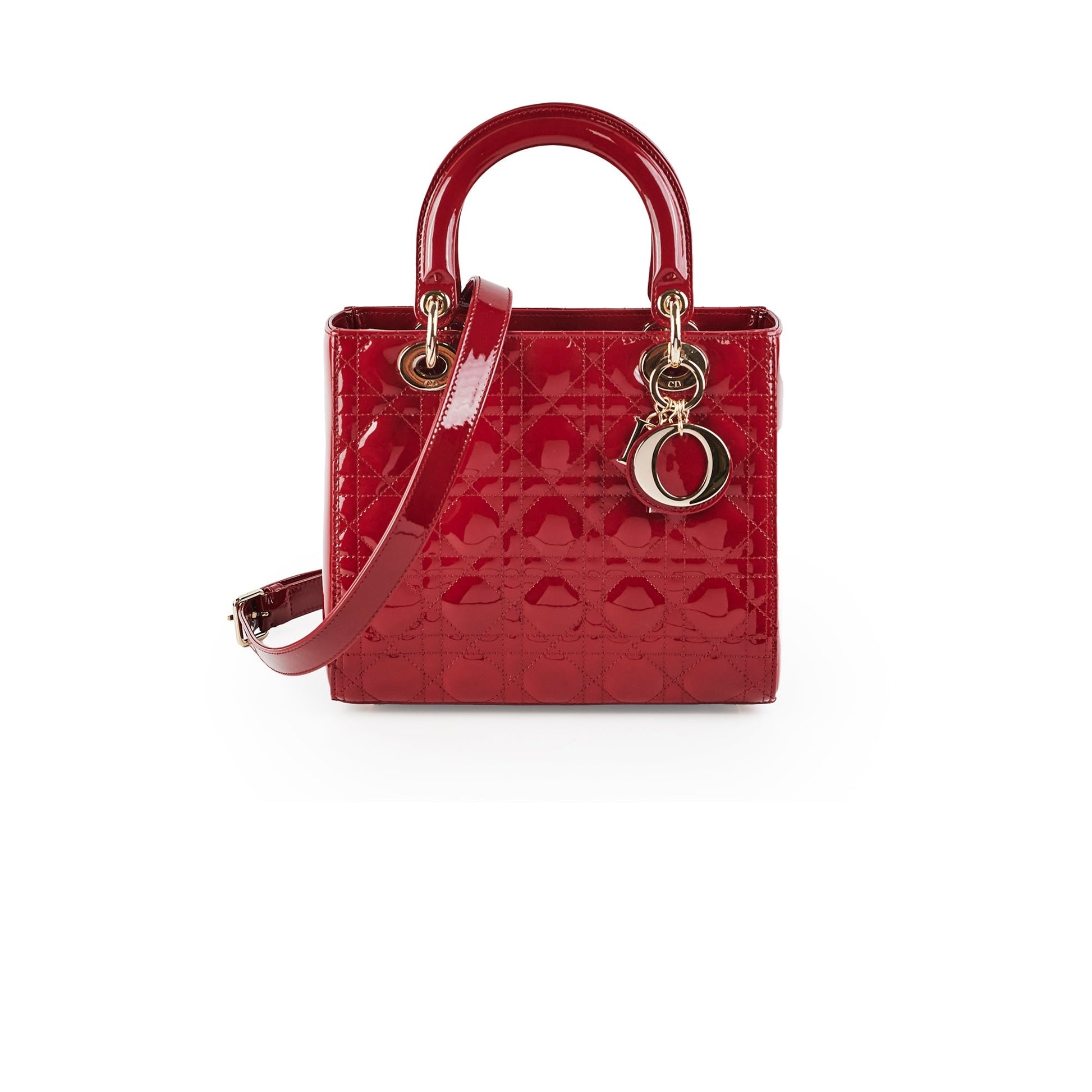 Dior Christian Lady Crossbody Bag Patent Red Medium