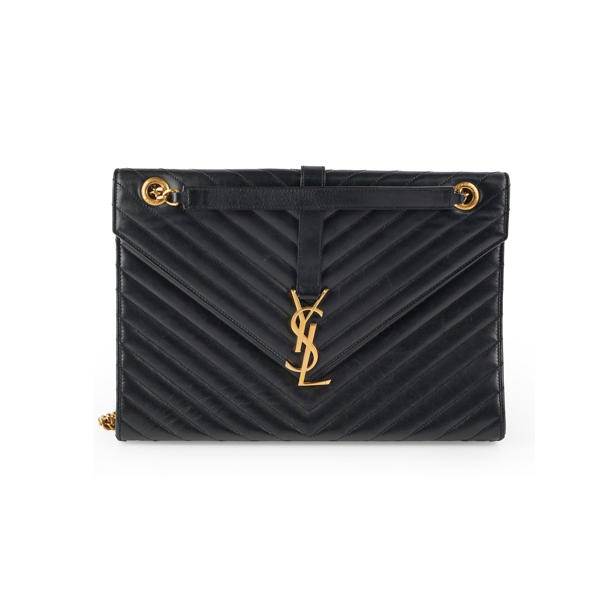 YSL Saint Laurent Envelope Shoulder Bag Leather Black Large