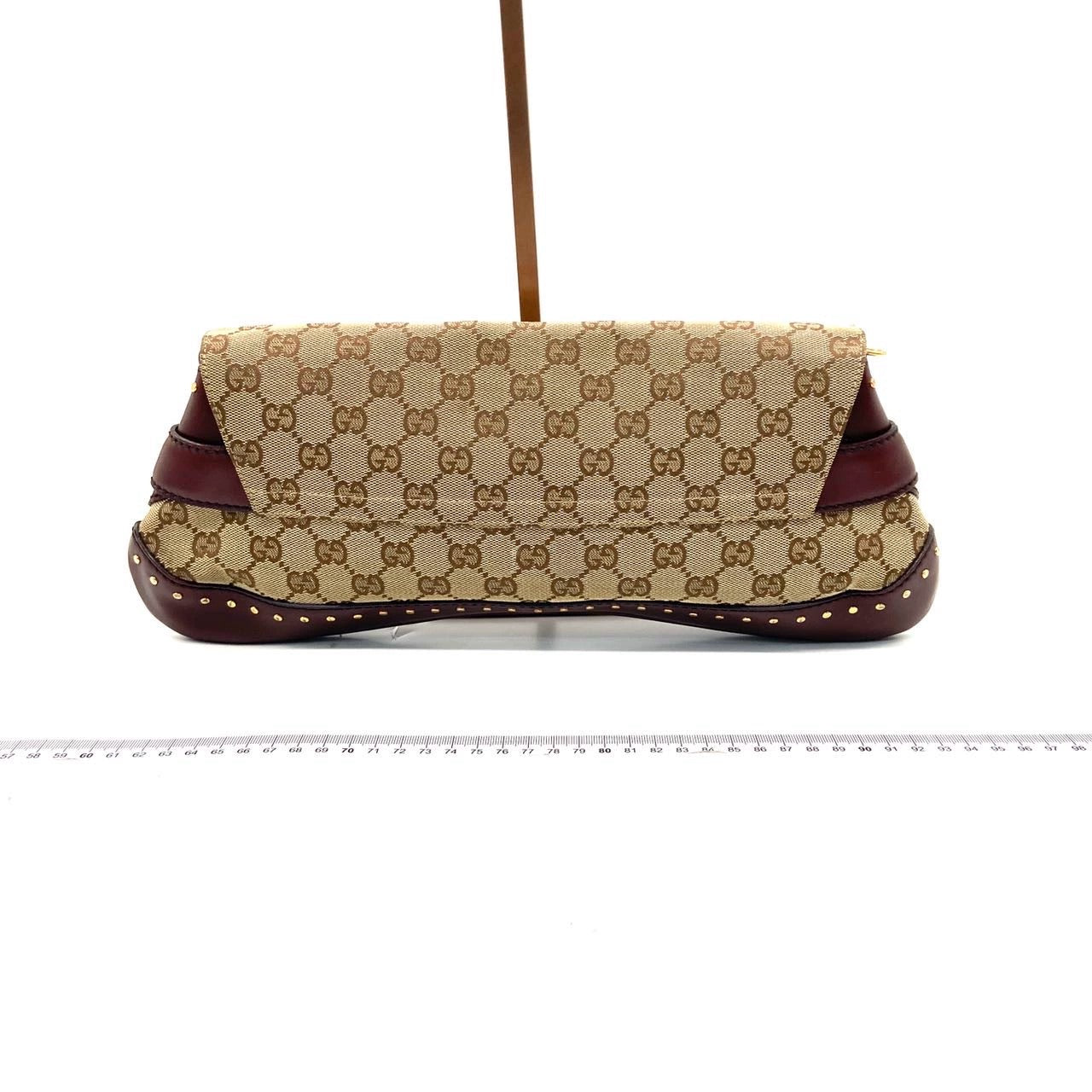 Gucci Horsebit Cloth Burgundy Monogram Leather Beige Large Shoulder Bag Shoulder Bag
