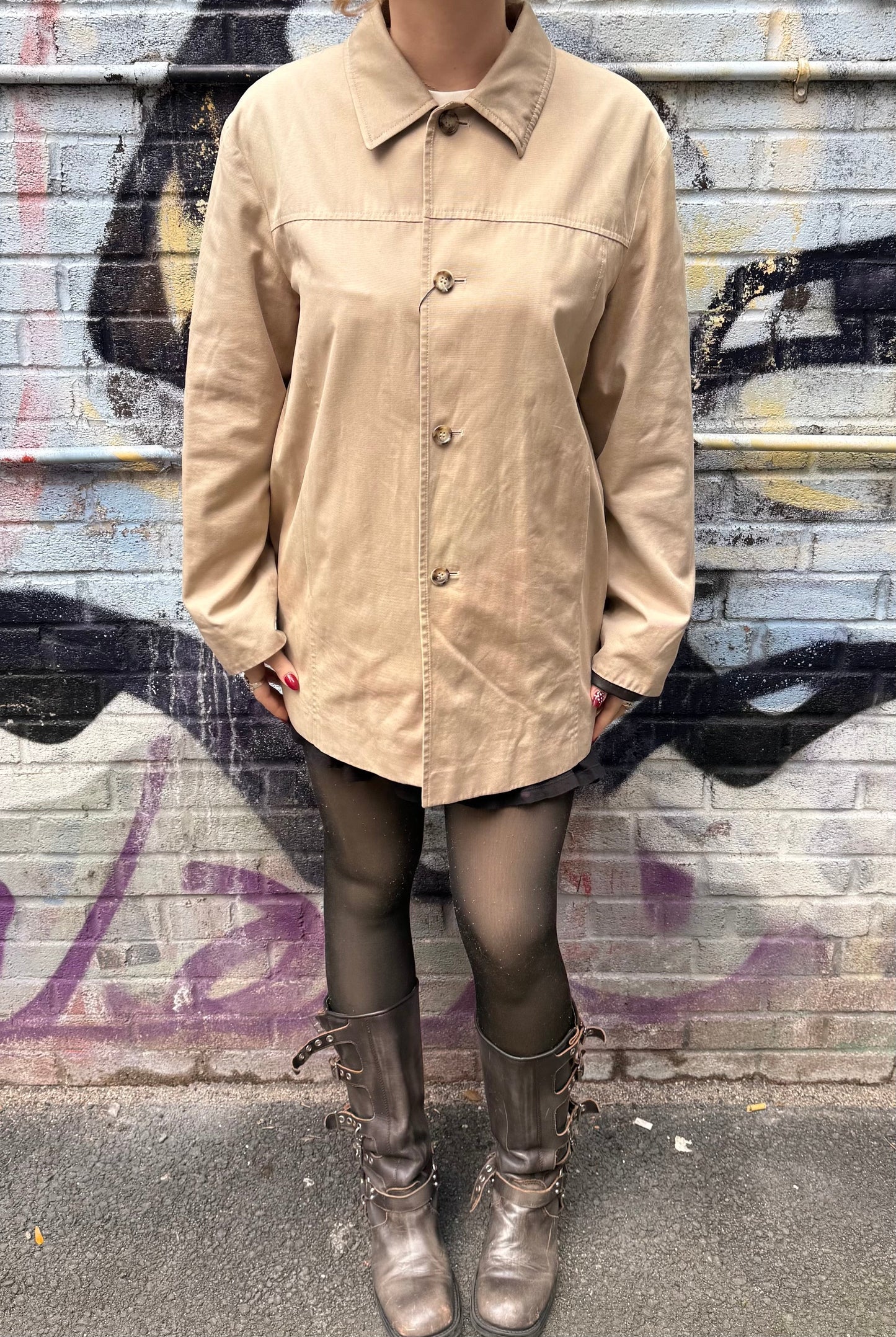 Prada Handbag Khaki Button Down Jacket Lining Leather