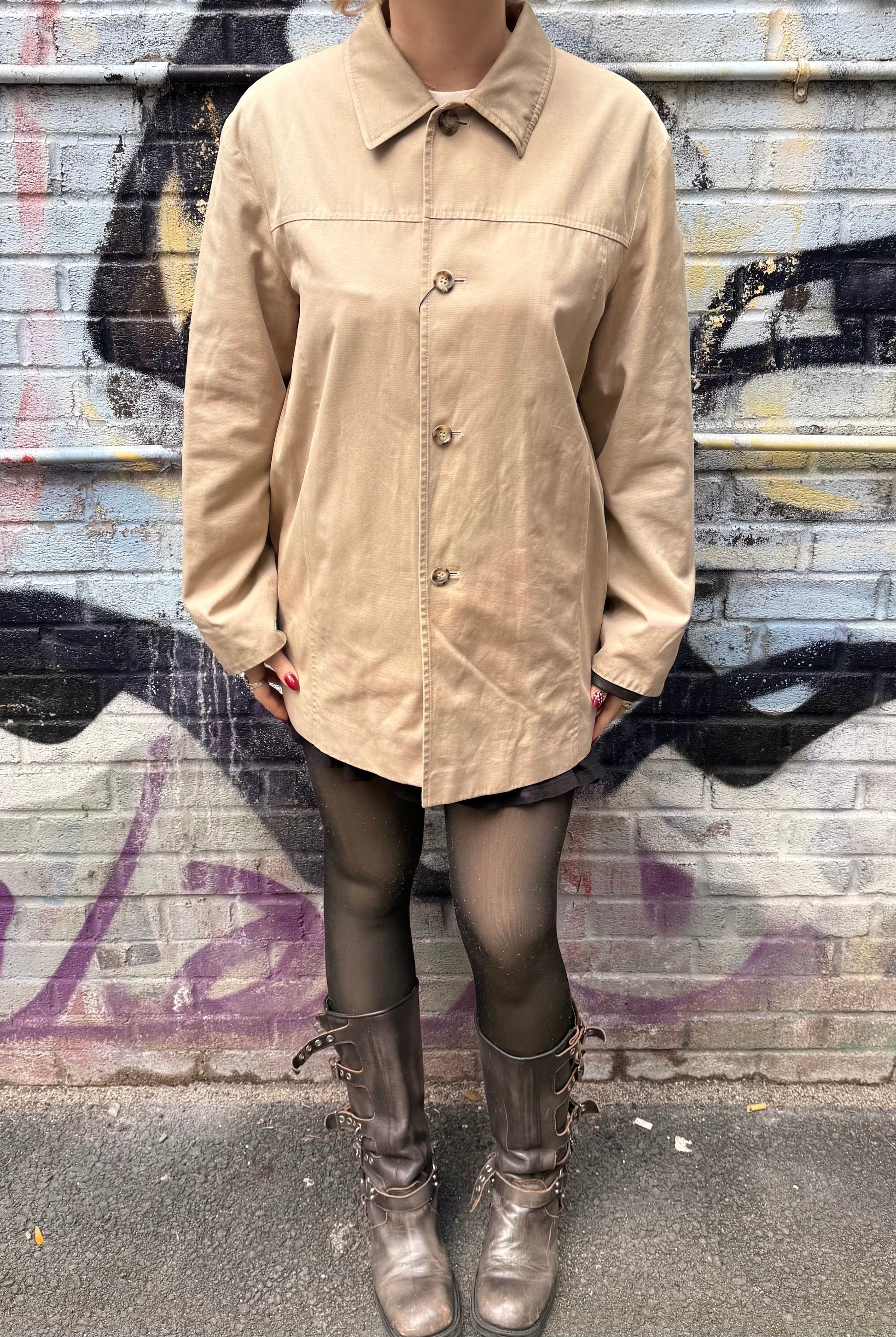 Prada Handbag Khaki Button Down Jacket Lining Leather