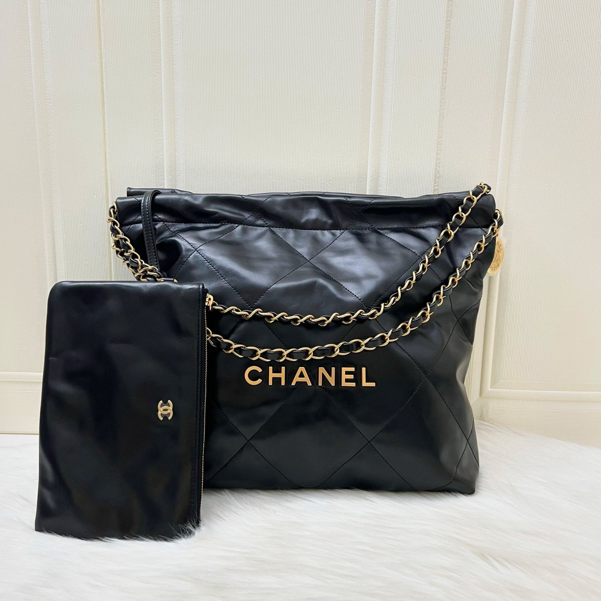 Chanel 22 Small Hobo Bag in Black Calfskin and Aghw