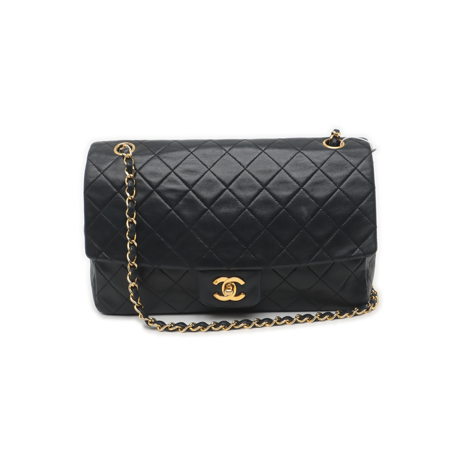 Chanel Classic Flap Lambskin 24k Hardware Black Gold Leather Handbag 7