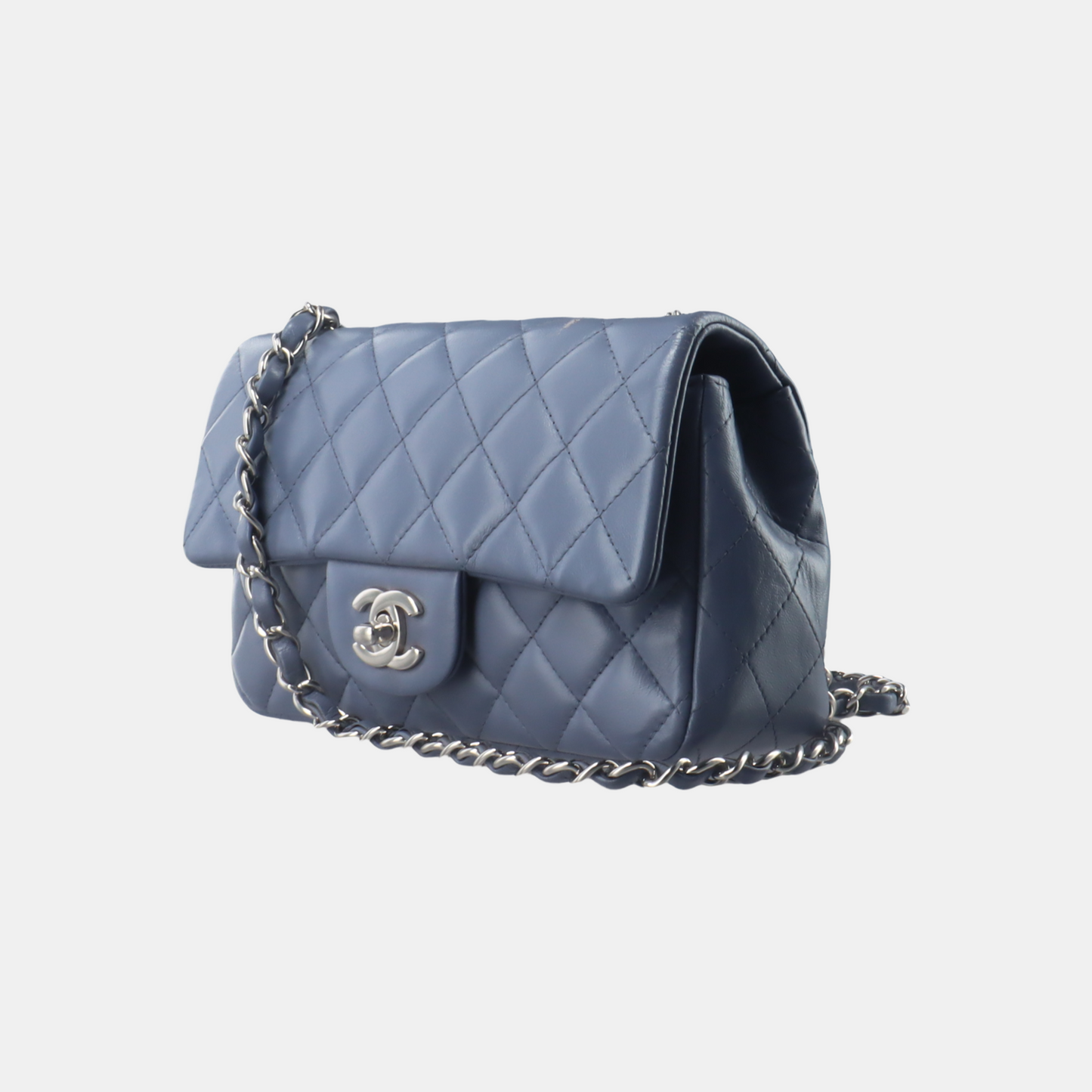 Chanel Classic Flap Rectangular Ash Lambskin Blue Mini Bag