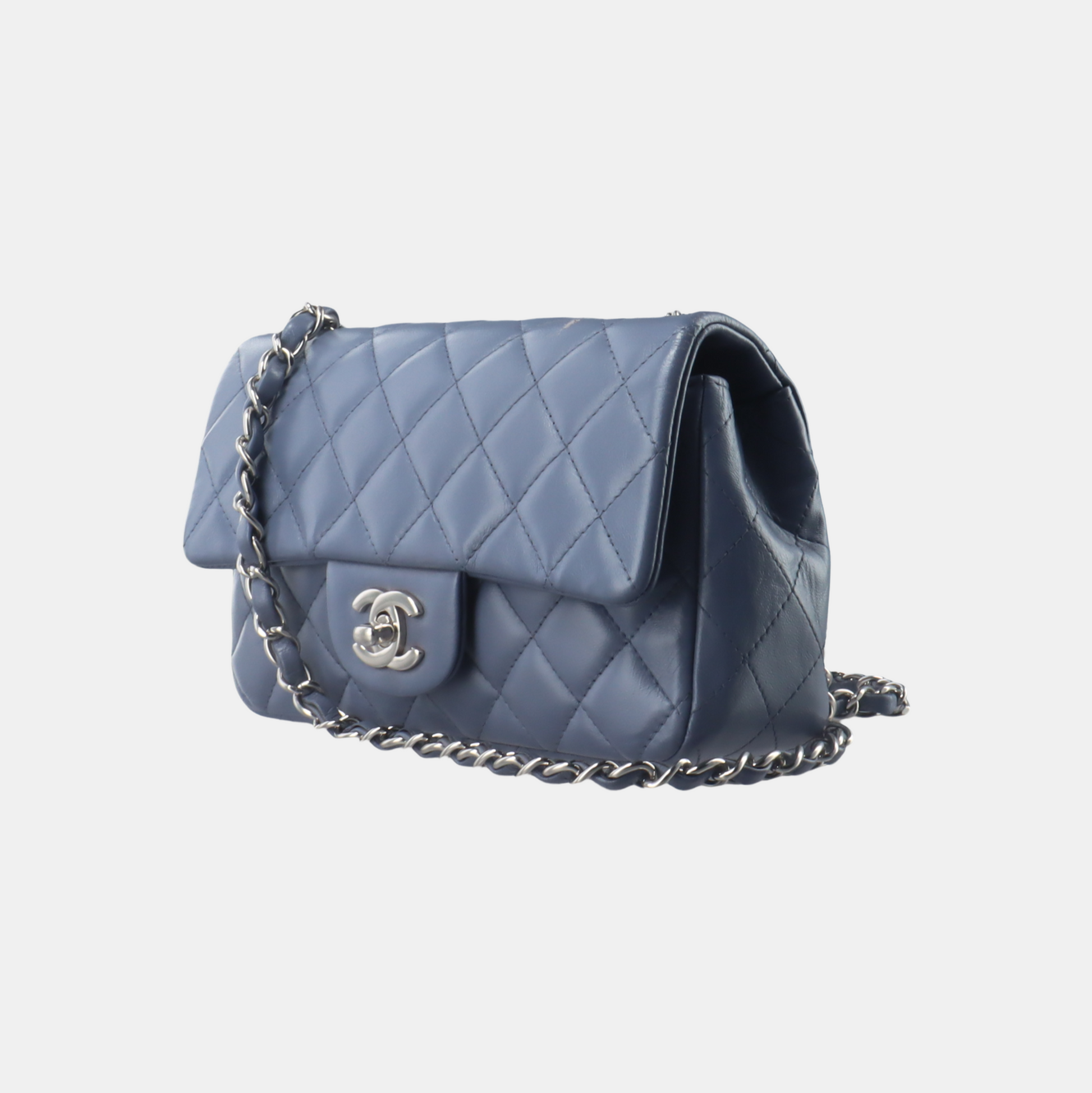 Chanel Classic Flap Rectangular Ash Lambskin Blue Mini Bag