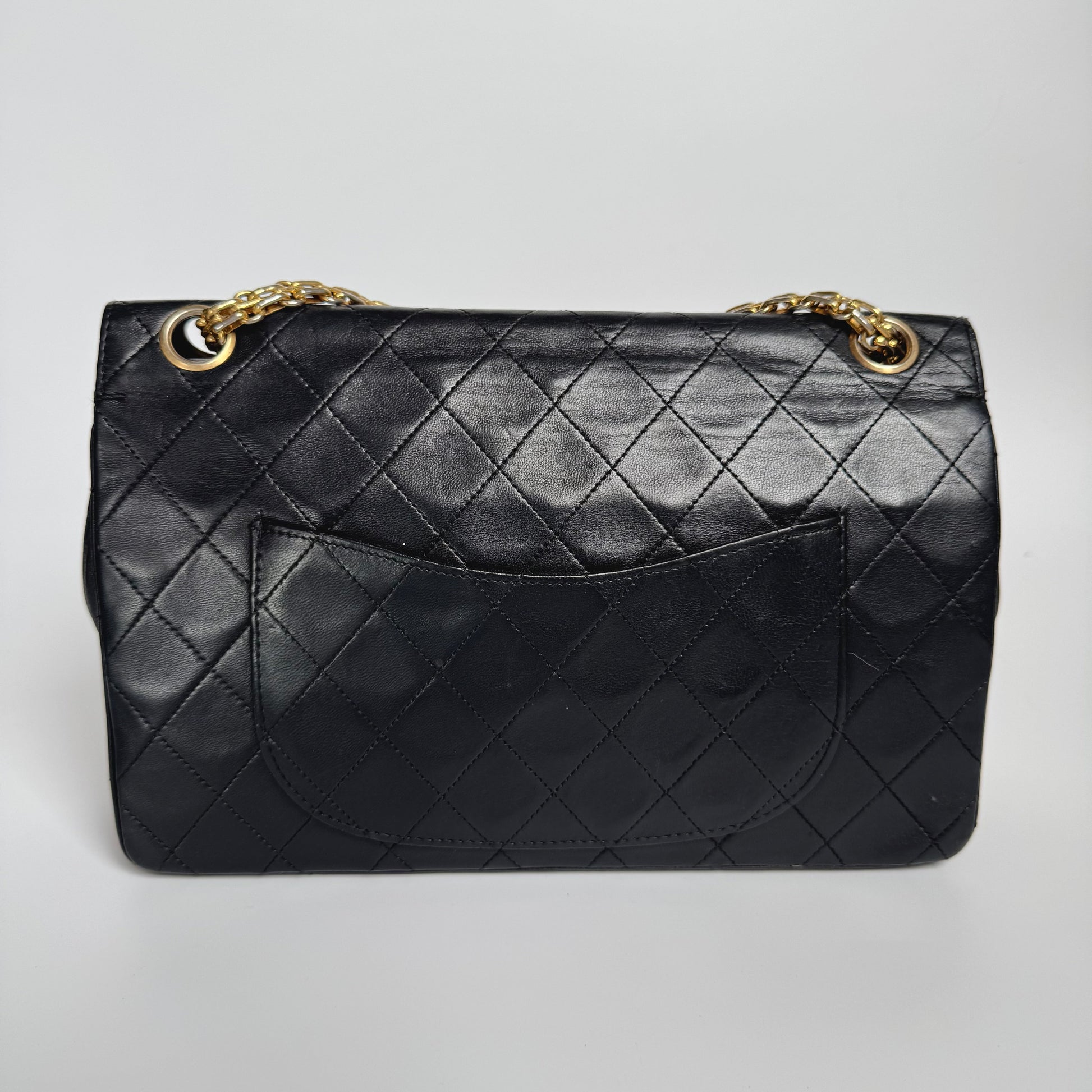 Chanel Classic Flap Lambskin 24k Hardware Black Gold Leather Handbag Chain Strap