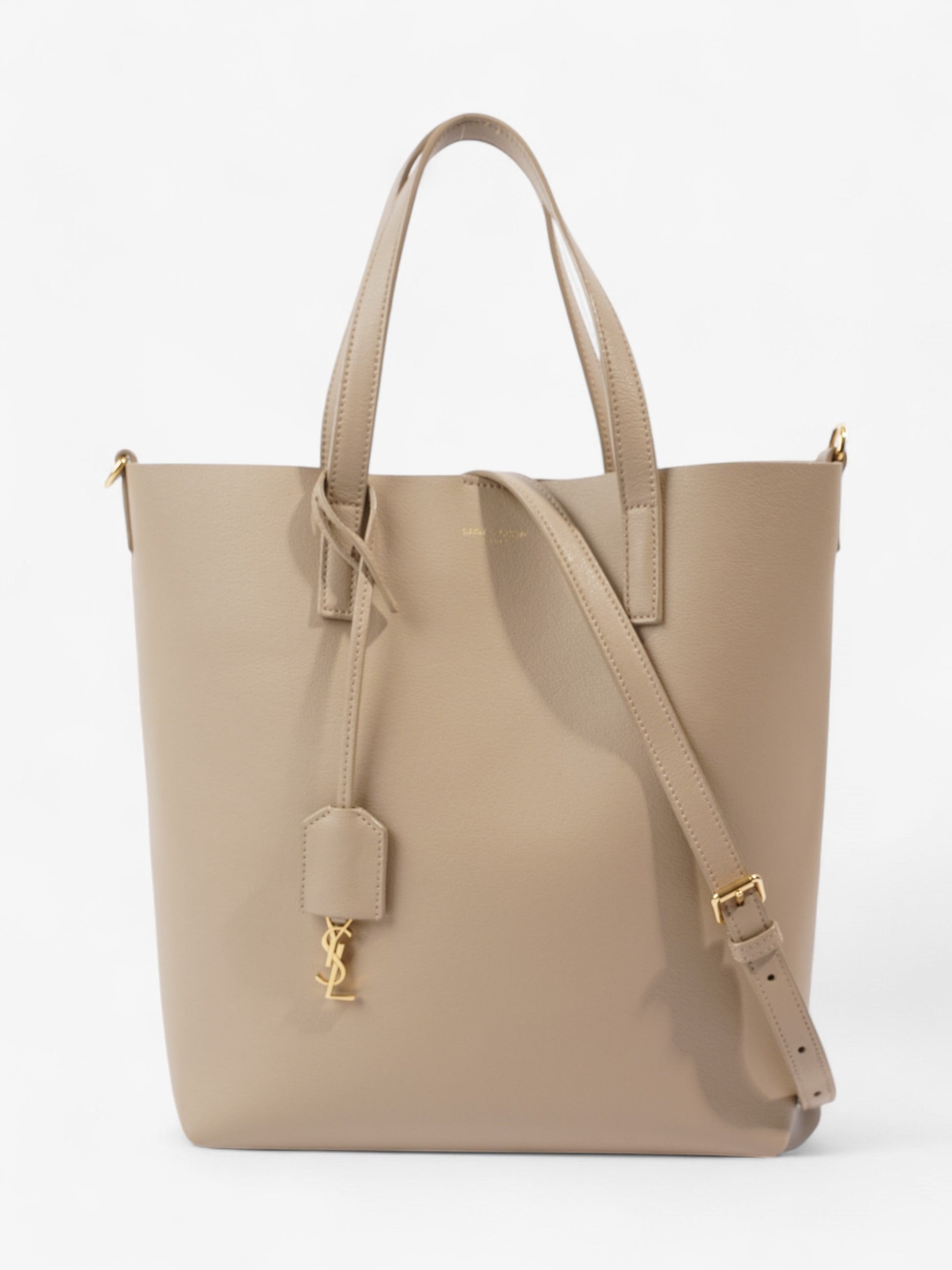 YSL Saint Laurent Shopping Bag Dark Calfskin Leather Beige Toy Shoulder Bag