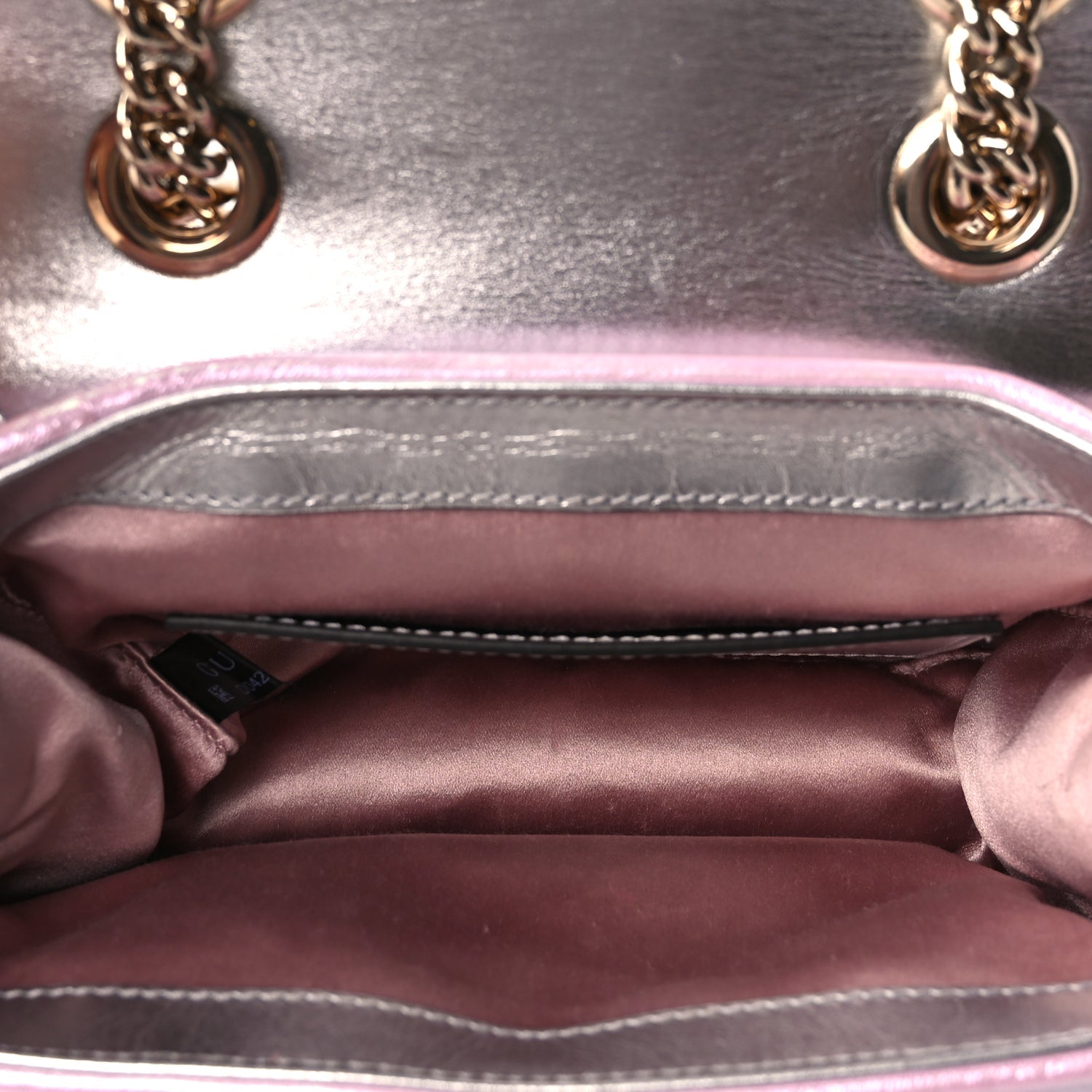 Gucci Iridescent Nappa Chevron Matelasse Mini GG Marmont Shoulder Bag Iridescent Escape Pink