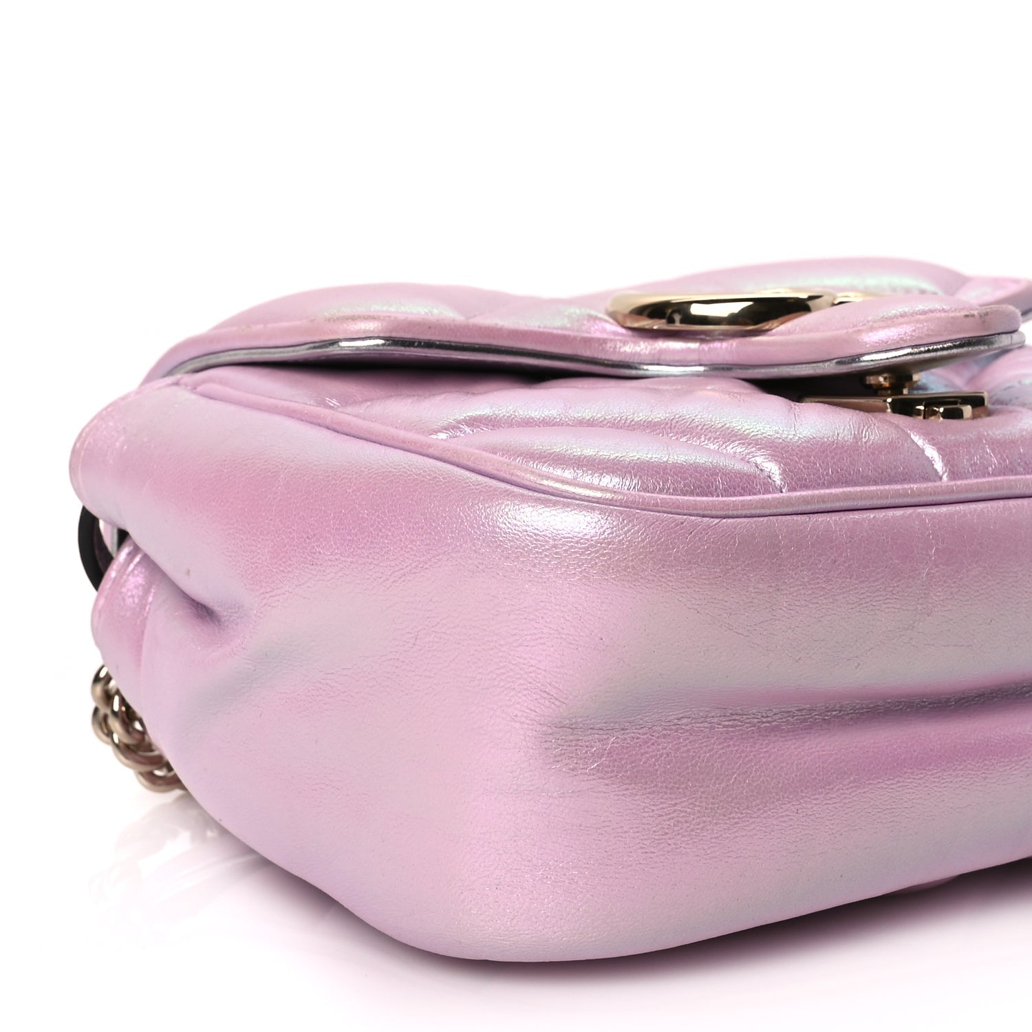 Gucci Iridescent Nappa Chevron Matelasse Mini GG Marmont Shoulder Bag Iridescent Escape Pink