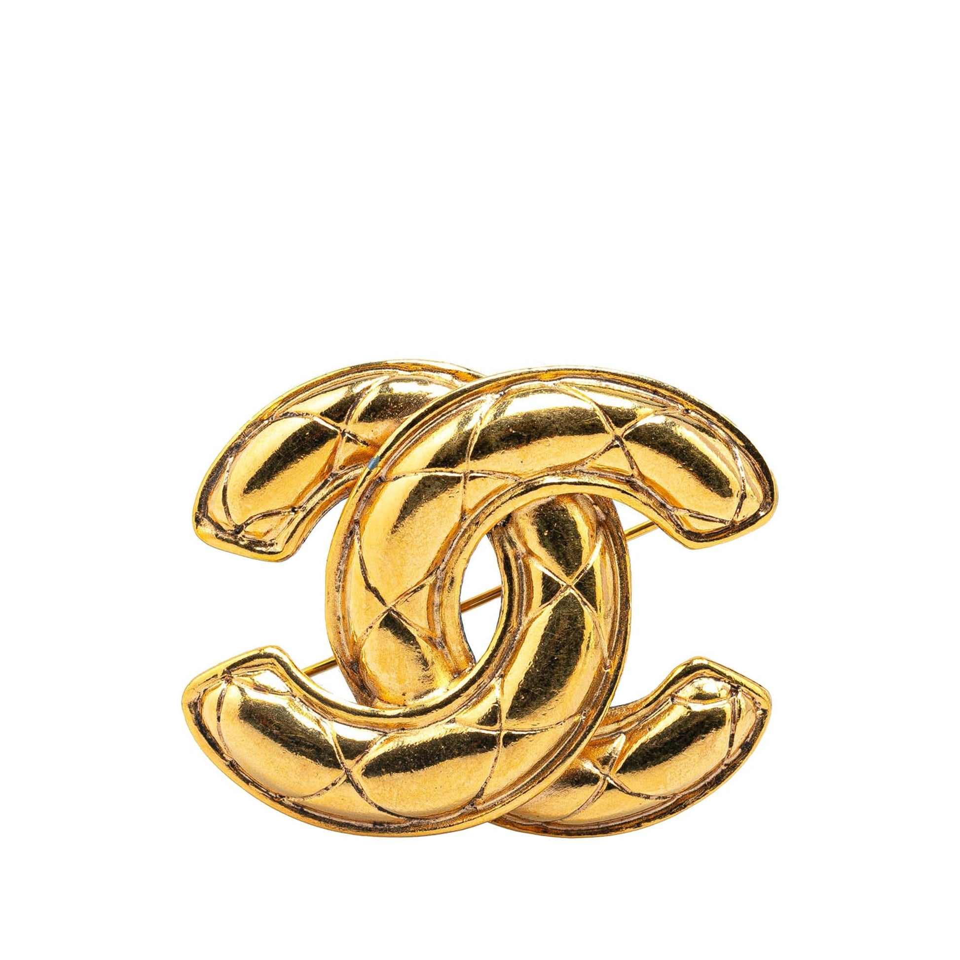 Gold Chanel CC Gold Plated Brooch