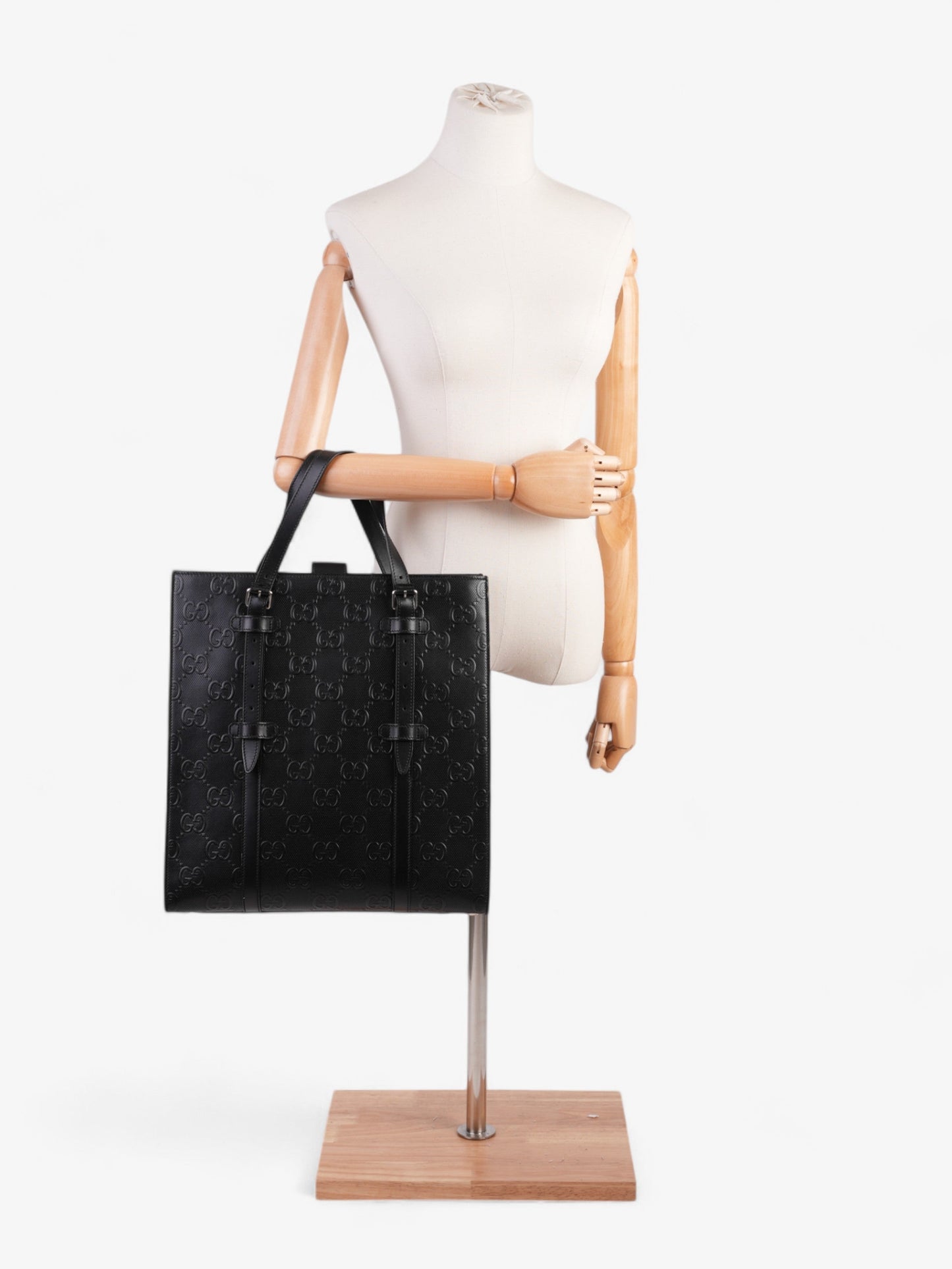 Gucci Tote Bag Embossed Leather Black Shoulder Bag