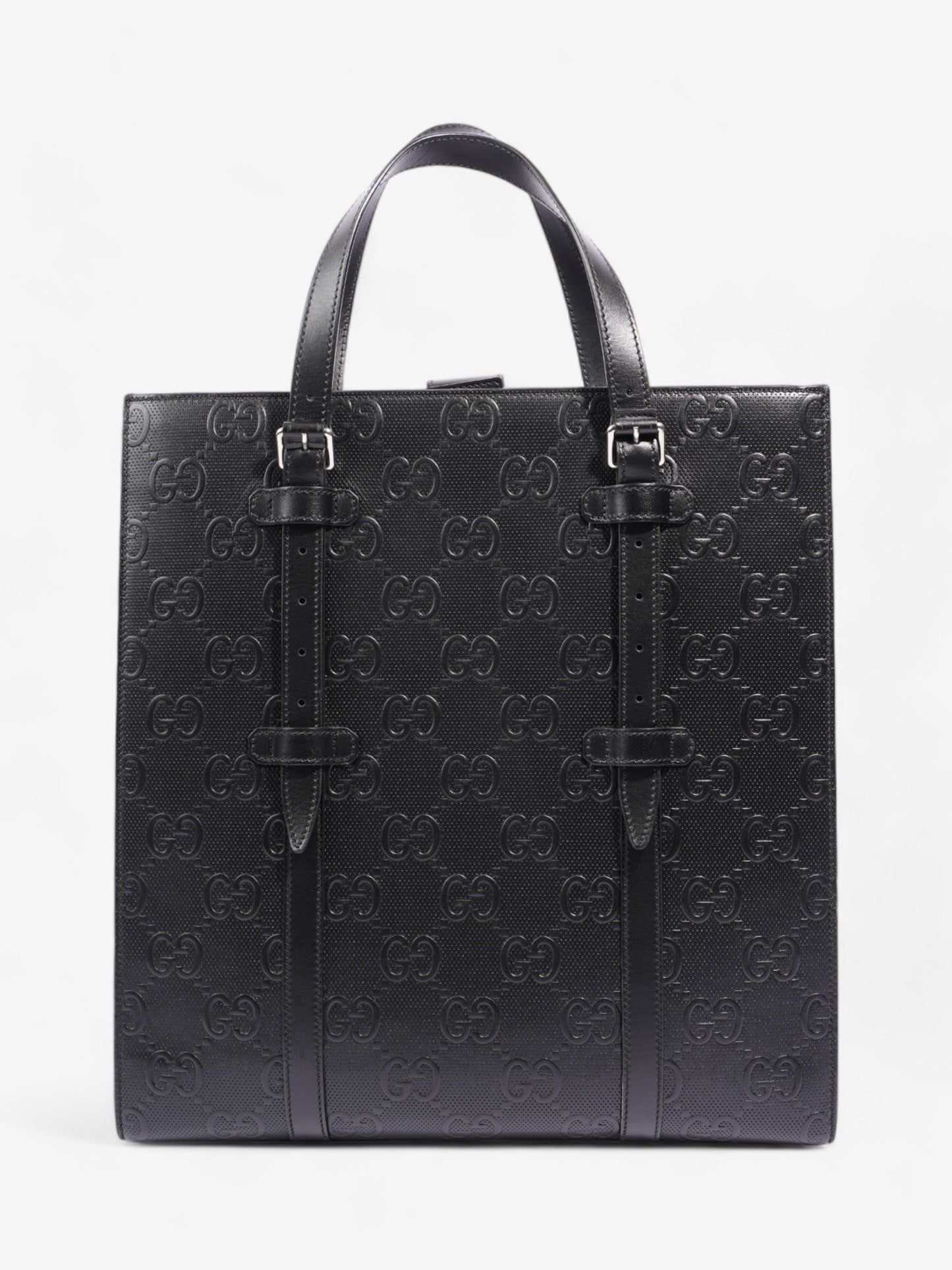 Gucci Tote Bag Embossed Leather Black Shoulder Bag