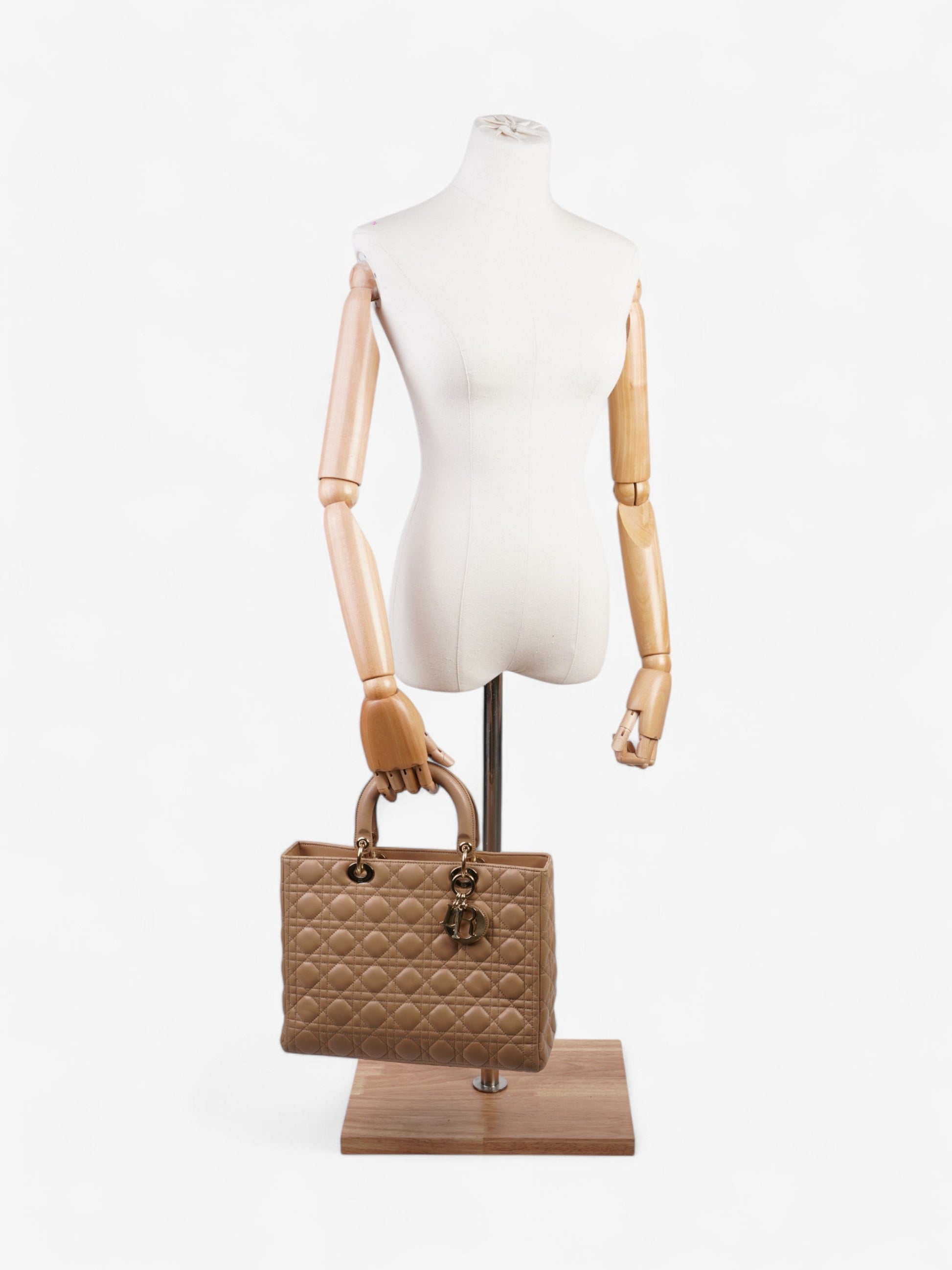 Dior Christian Lady Handbag Leather Lambskin Beige Travel Bag