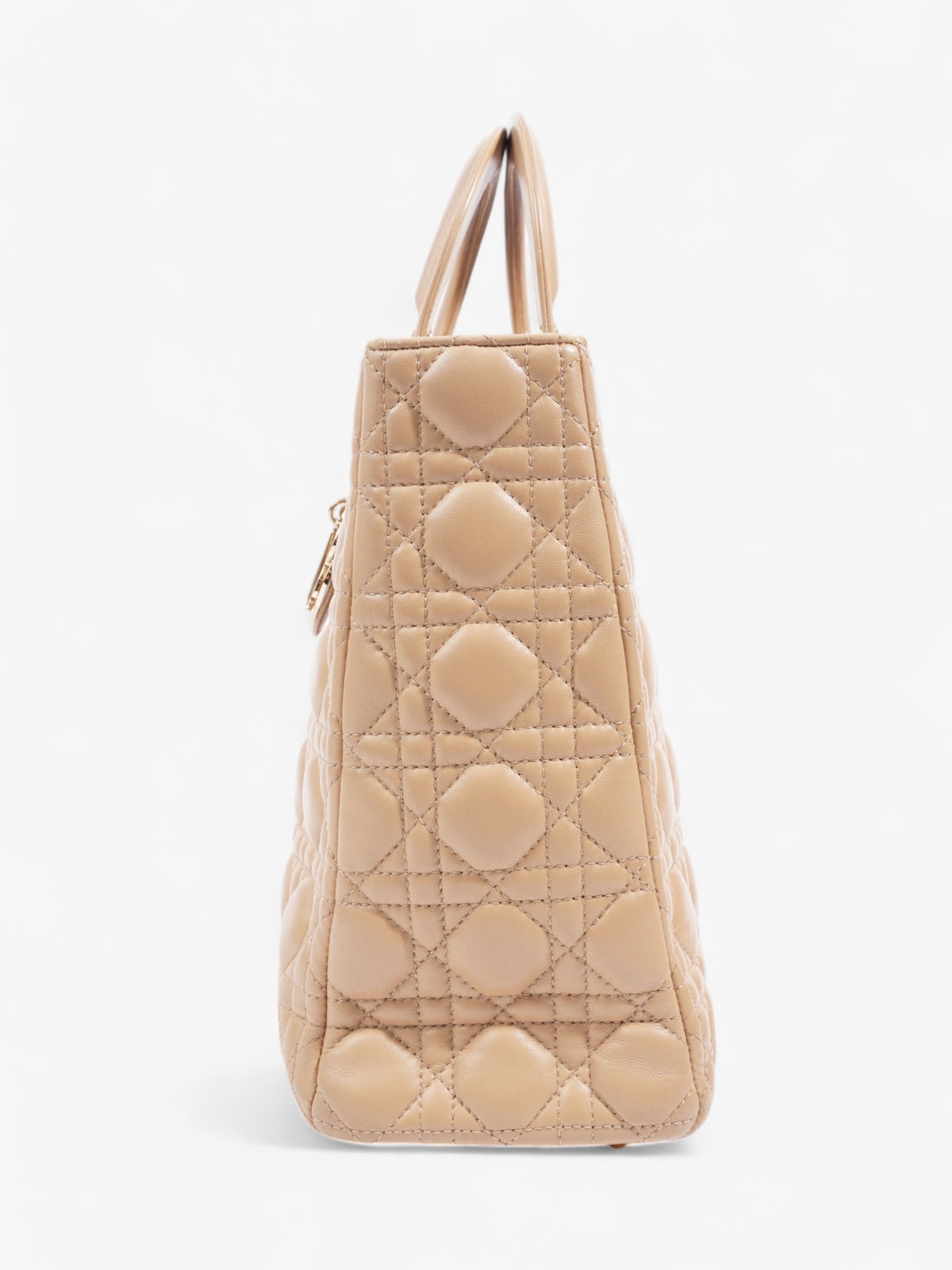 Dior Christian Lady Handbag Leather Lambskin Beige Travel Bag
