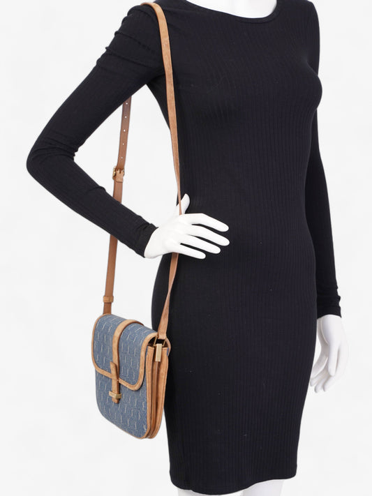 YSL Saint Laurent Camera Crossbody Bag Suede Denim Monogram