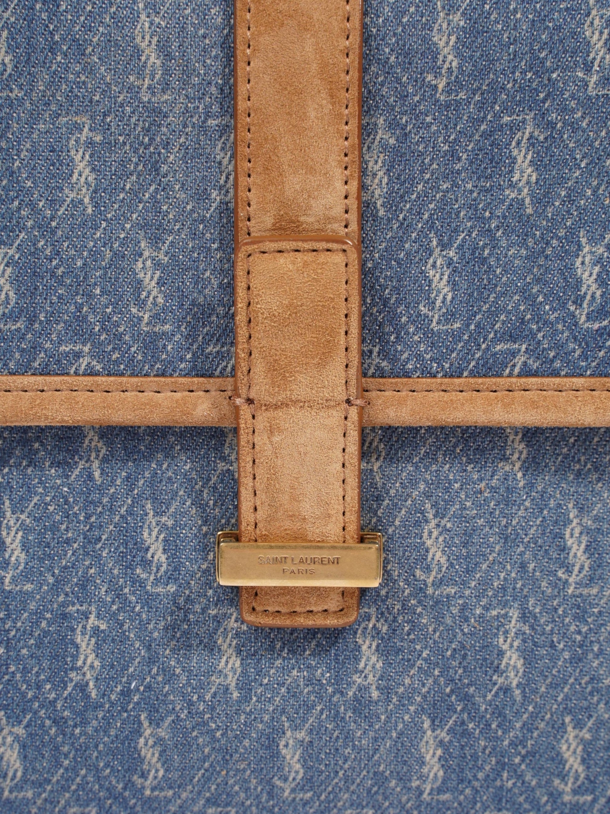 YSL Saint Laurent Camera Crossbody Bag Suede Denim Monogram