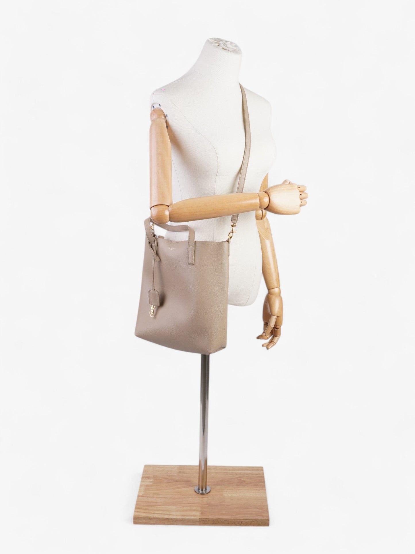 YSL Saint Laurent Shopping Bag Dark Calfskin Leather Beige Toy Shoulder Bag