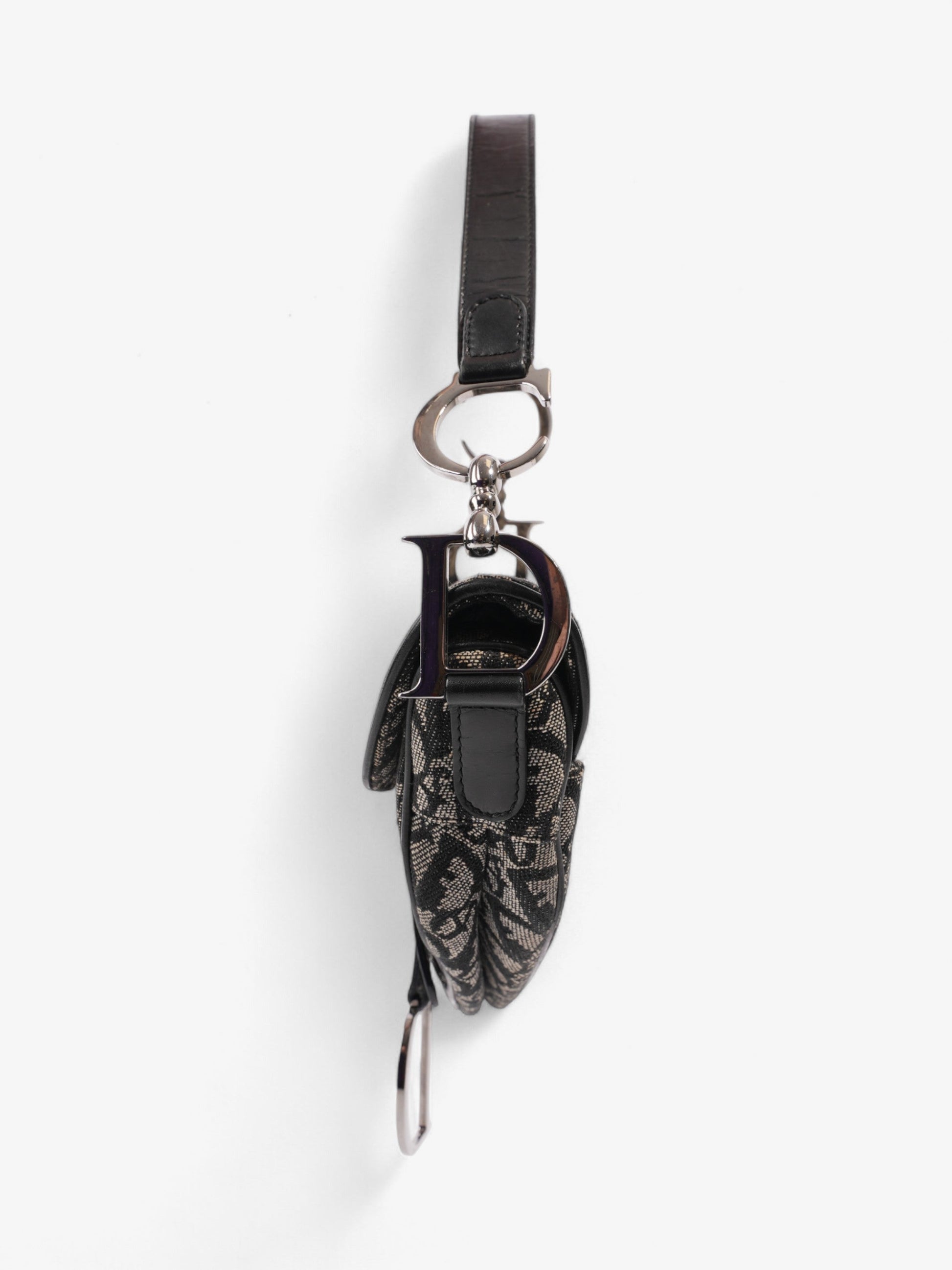 Dior Christian Saddle Bag Oblique Canvas Black Shoulder Bag