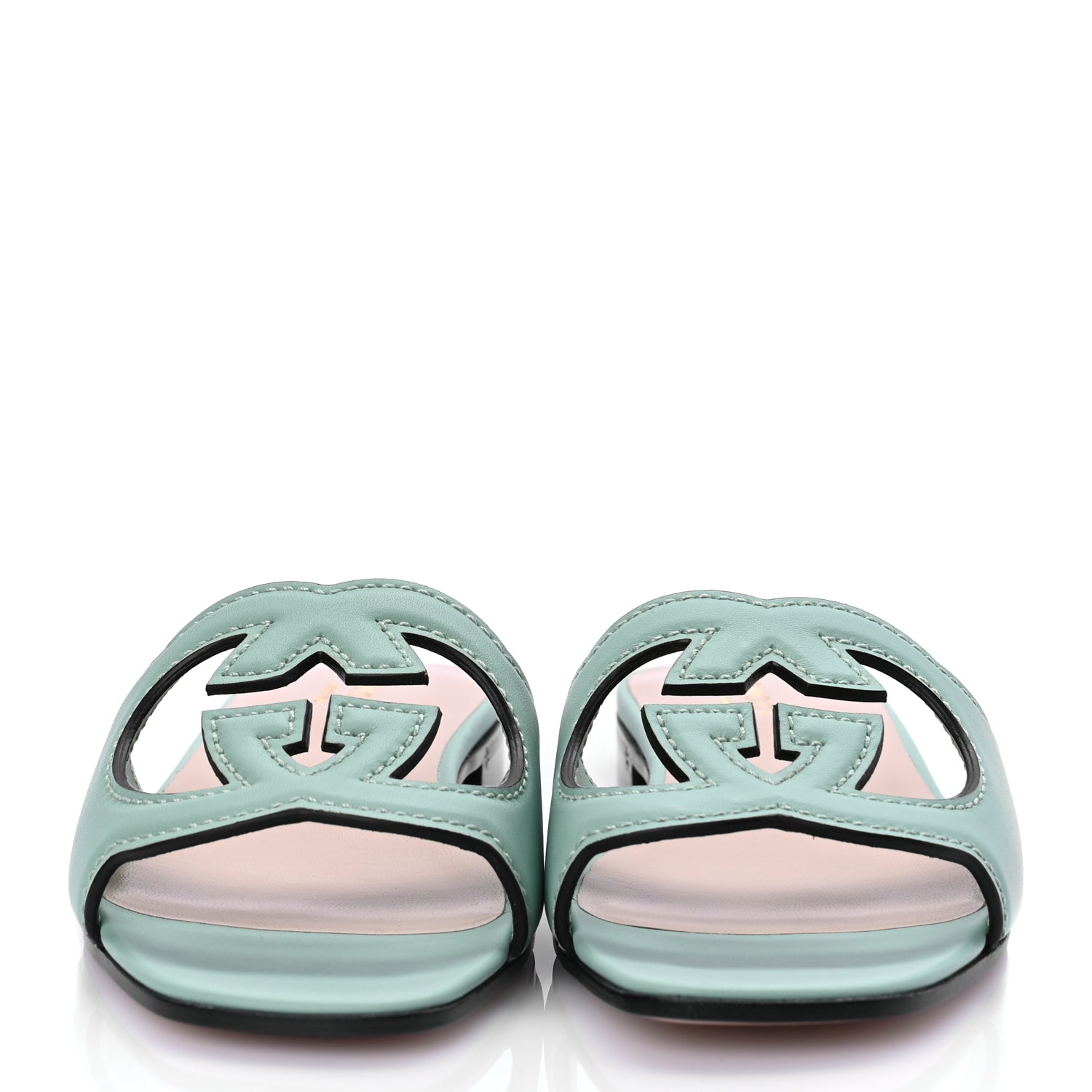 Gucci Cosmos Softy Calfskin Interlocking G Cut Out Slide Sandals 36.5 Light Pastel Green