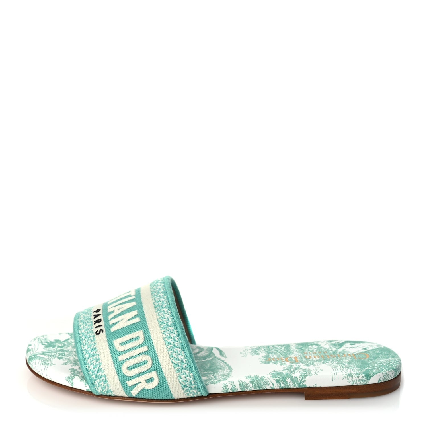 Dior Shoe Christian Toile De Jouy Dway Flat Slide Canvas Blue Embroidered Shoes