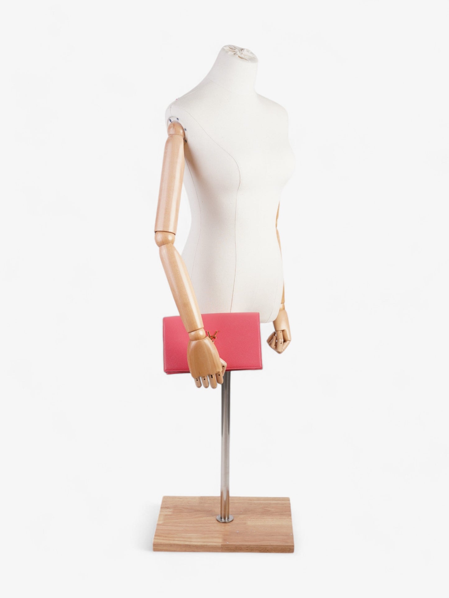 YSL Saint Laurent Kate Neon Grained Clutch Bag Leather Pink