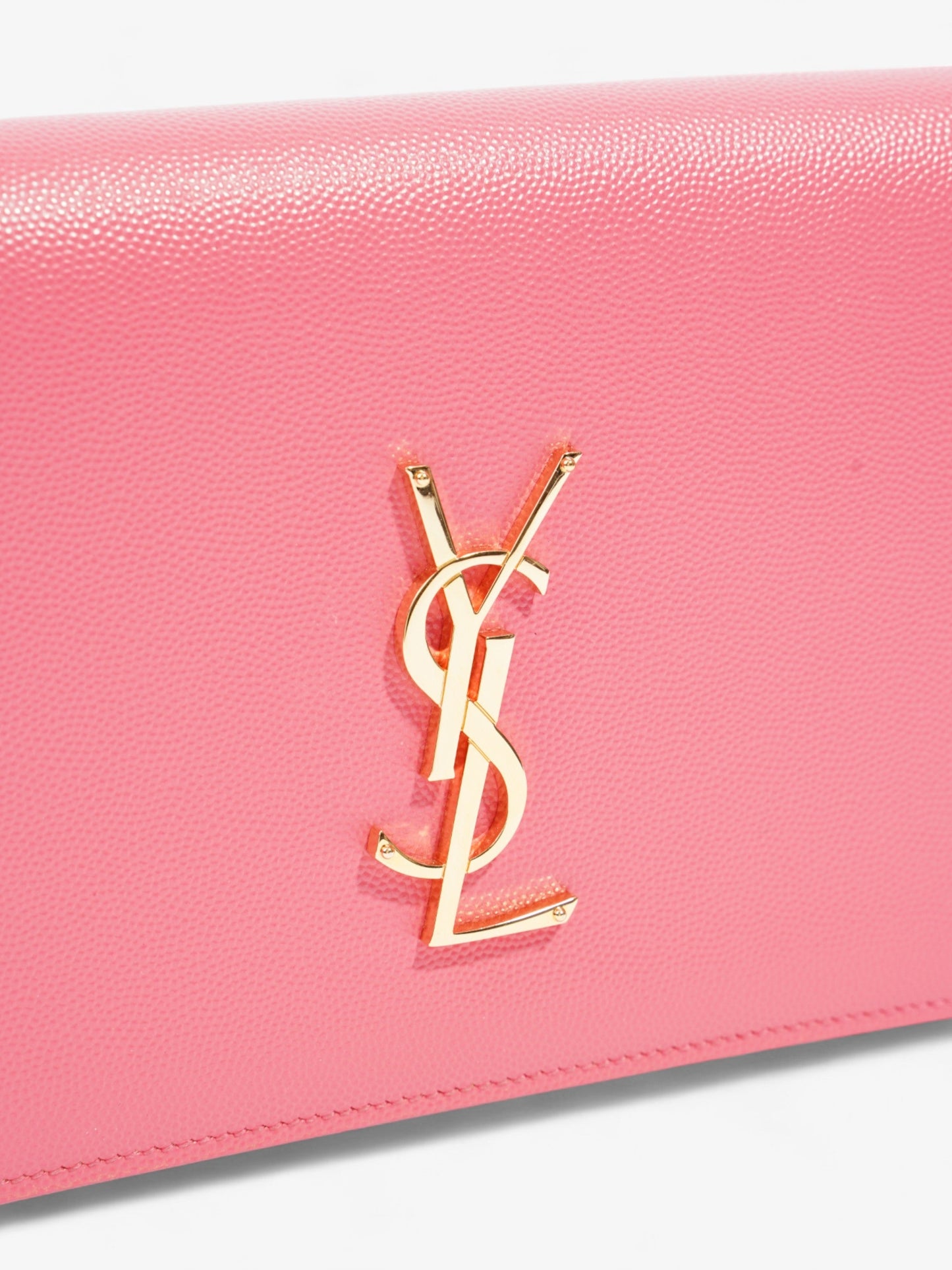 YSL Saint Laurent Kate Neon Grained Clutch Bag Leather Pink