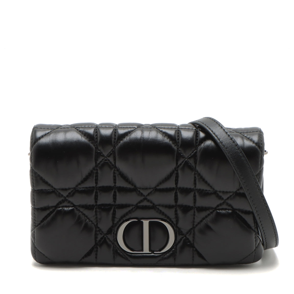 Dior Handbag Christian Cannage Caro Bag Leather Black Small