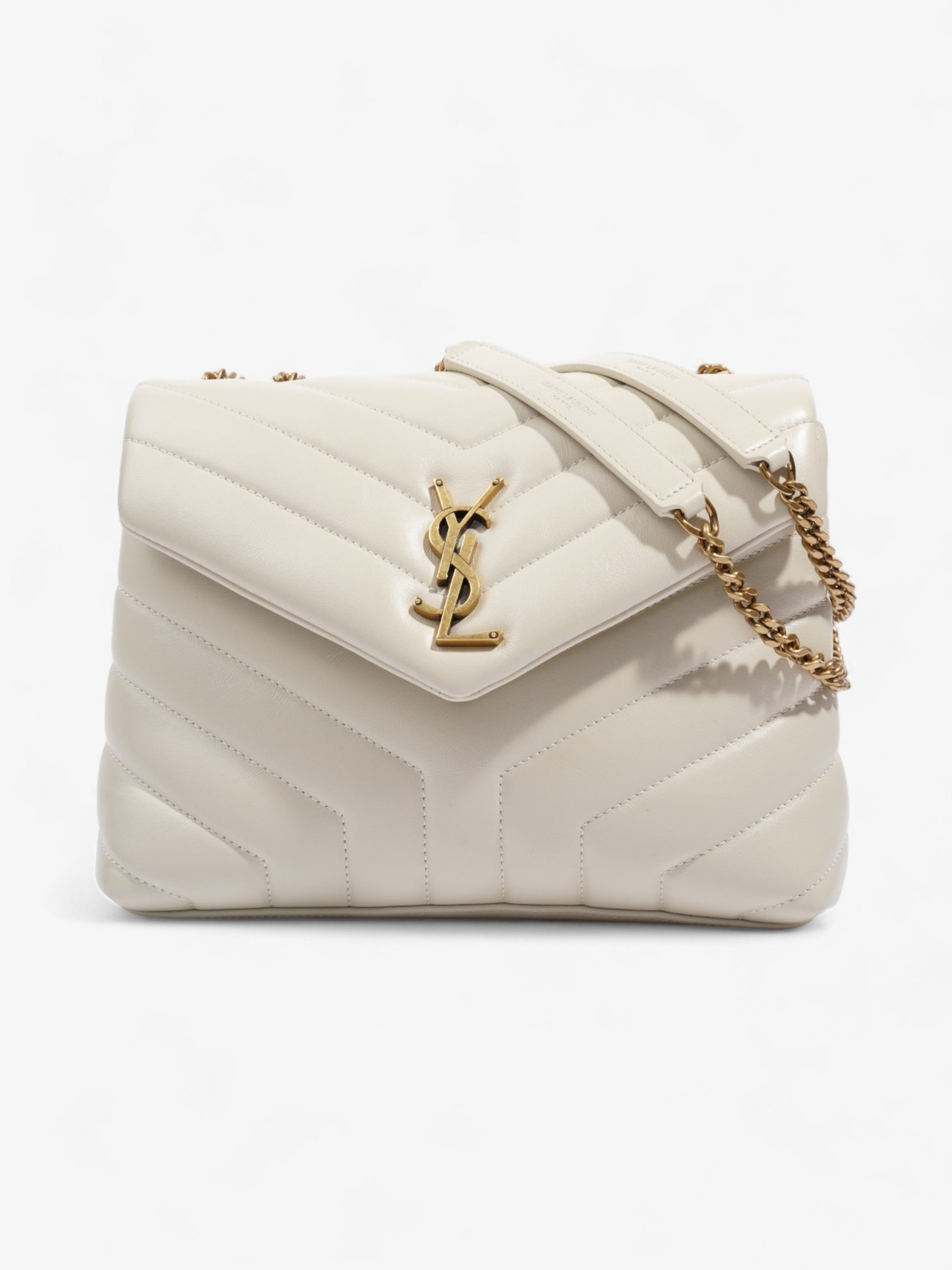 YSL Saint Laurent Loulou Blanc Calfskin Crossbody Bag Leather Small
