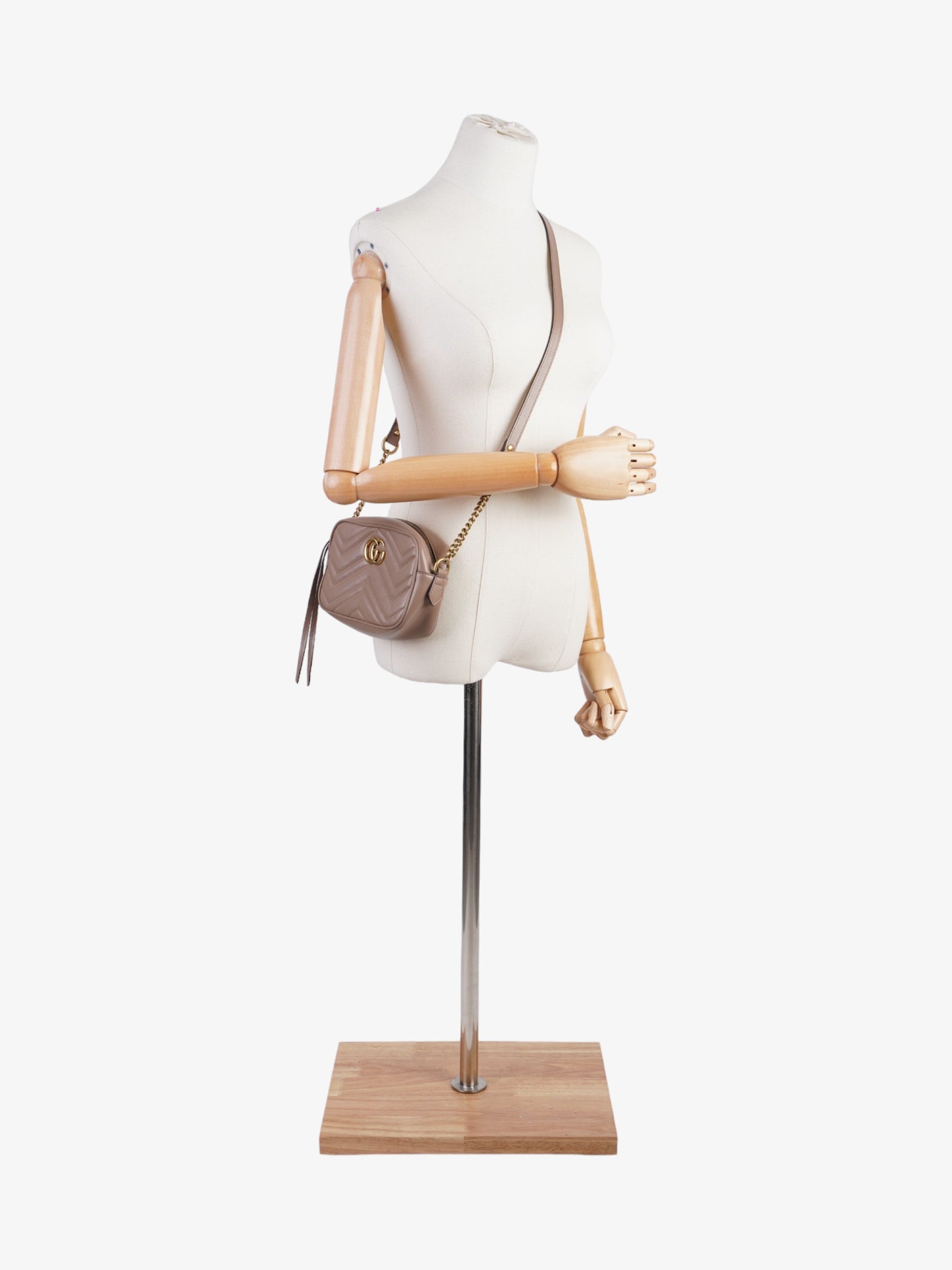 Gucci Marmont Taupe Crossbody Bag Leather Matelasse