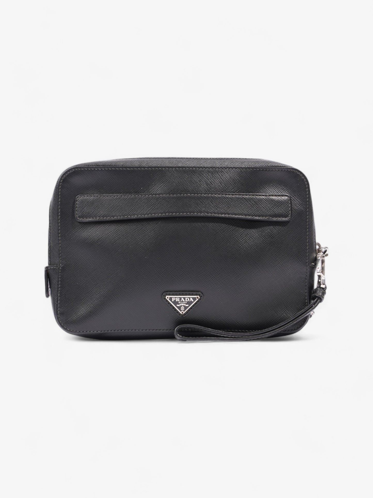 Prada Wristlet Clutch Bag Leather Saffiano Black