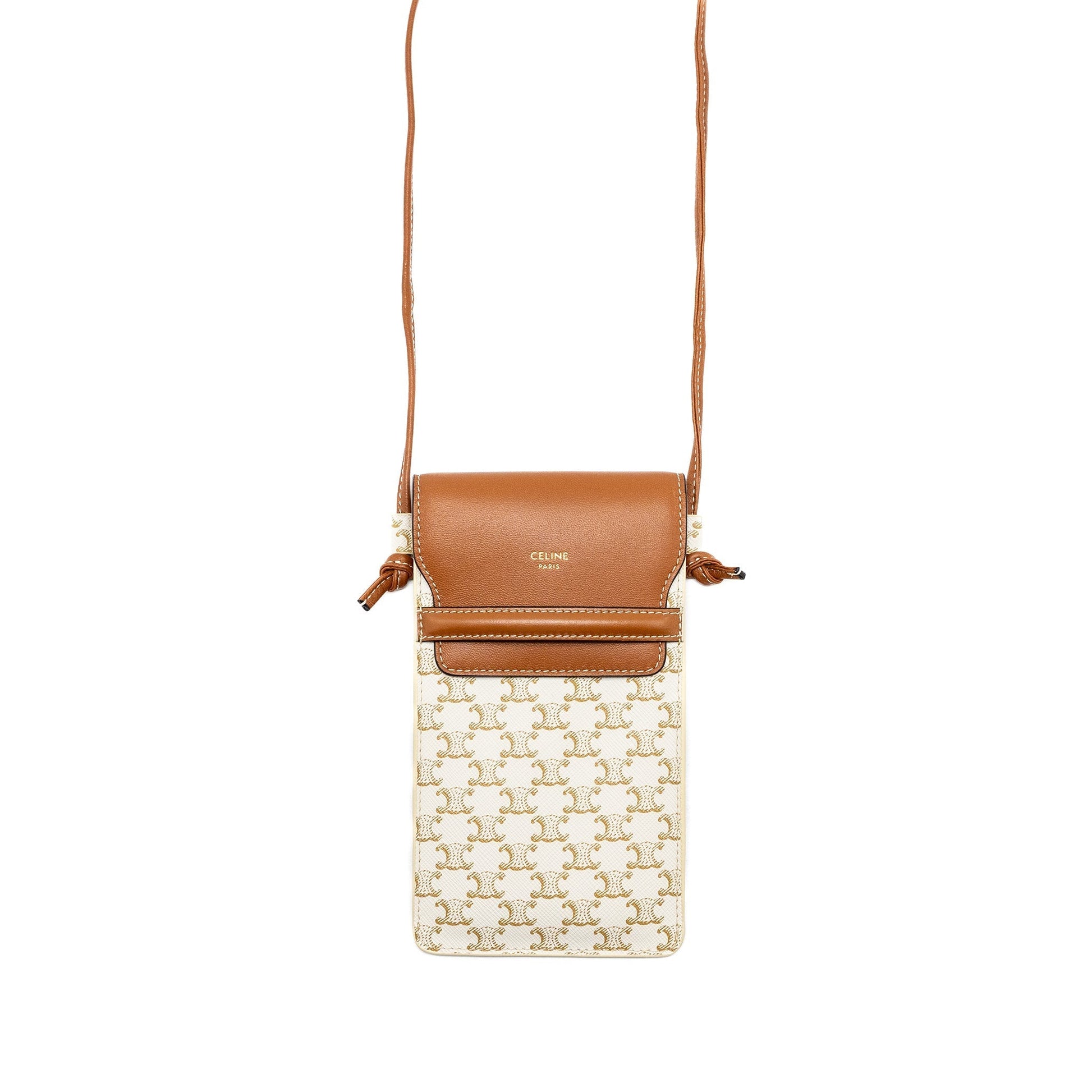 Luxury Phone Pouch With Flap Triomphe Lambskin Canvas White Travel Bag