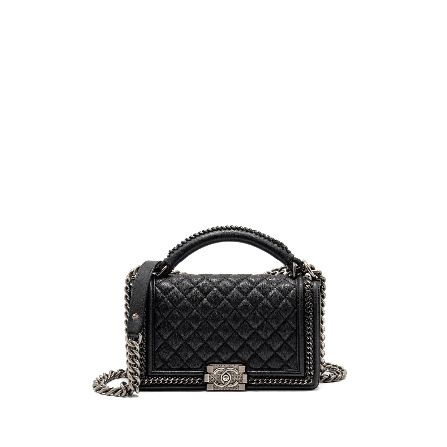 Chanel Top Handle Boy Limited Edition Grained Black Silver Handbag