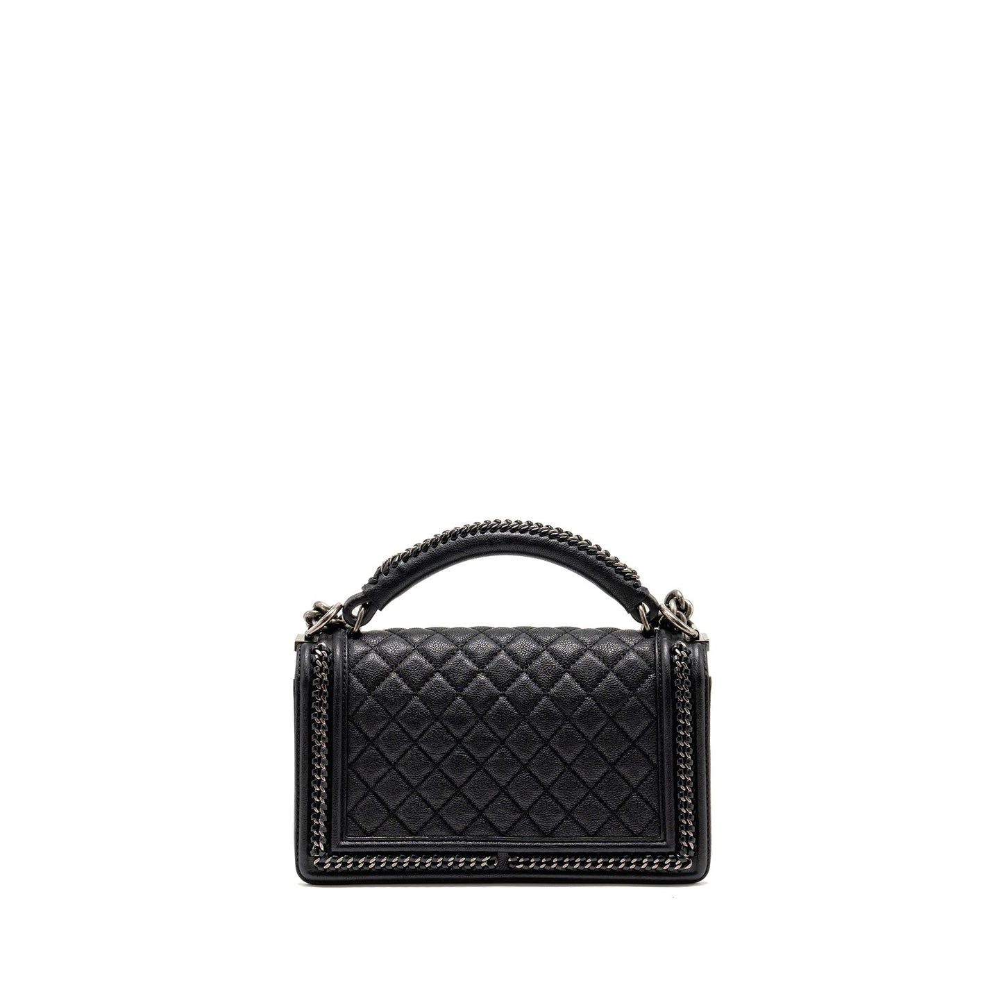 Chanel Top Handle Boy Limited Edition Grained Black Silver Handbag