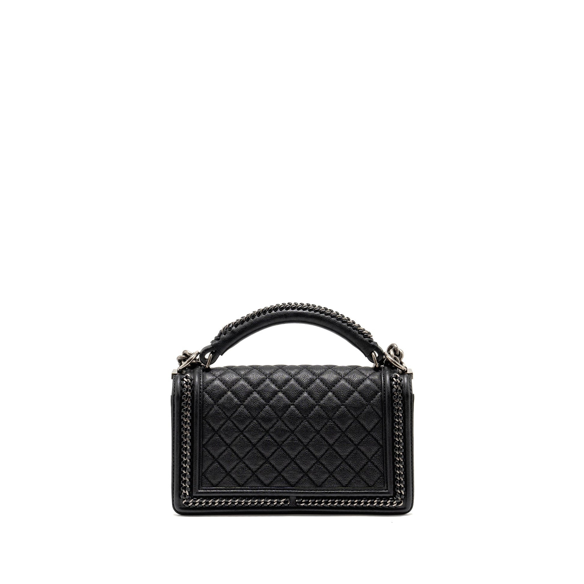 Chanel Top Handle Boy Limited Edition Grained Black Silver Handbag