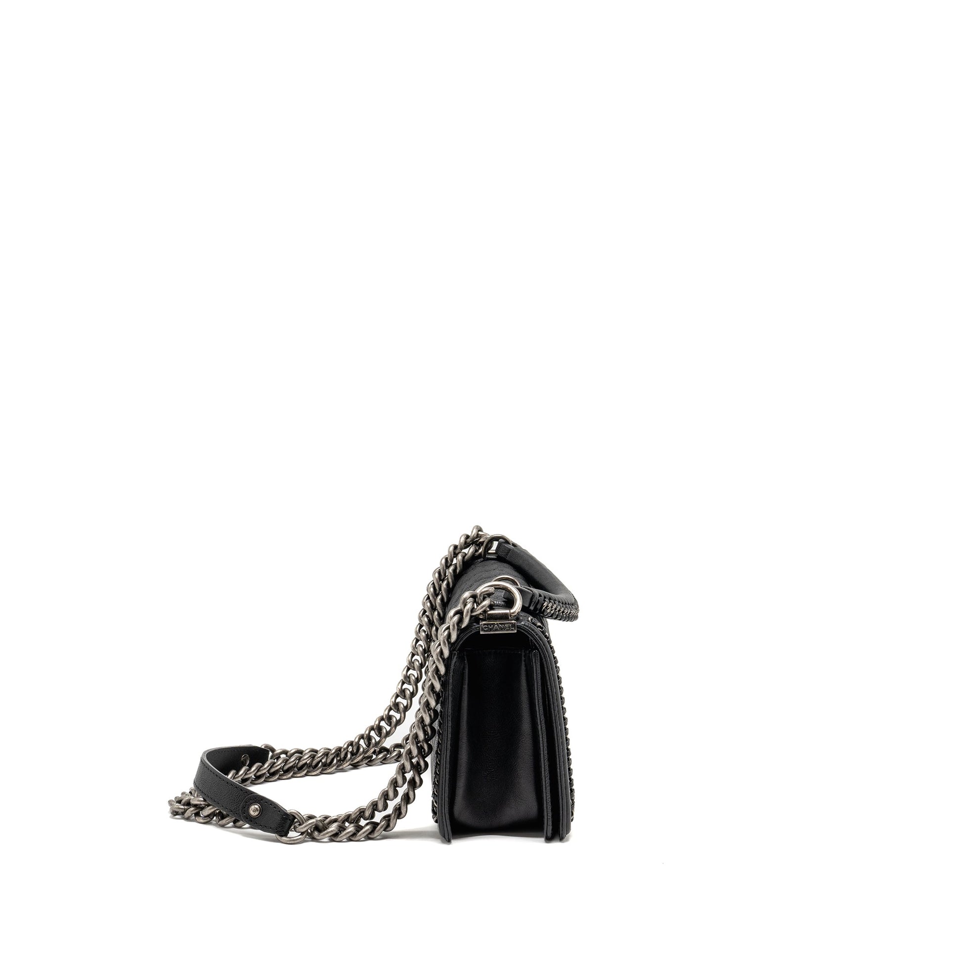 Chanel Top Handle Boy Limited Edition Grained Black Silver Handbag