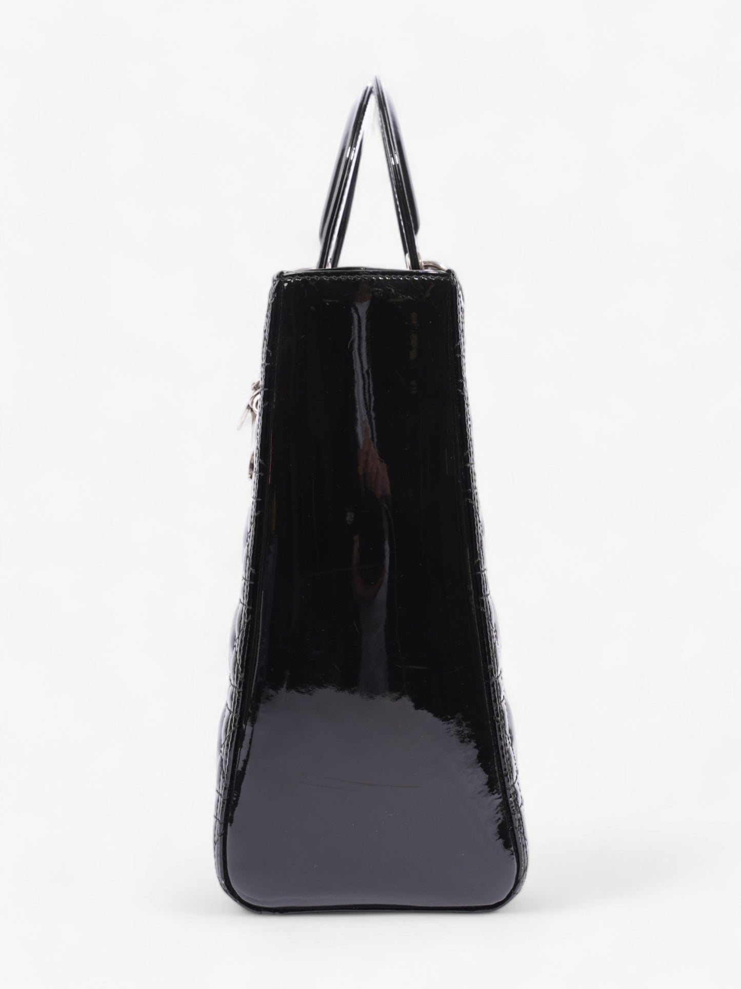 Dior Christian Lady Handbag Leather Patent Black Travel Bag Patent Leather Large