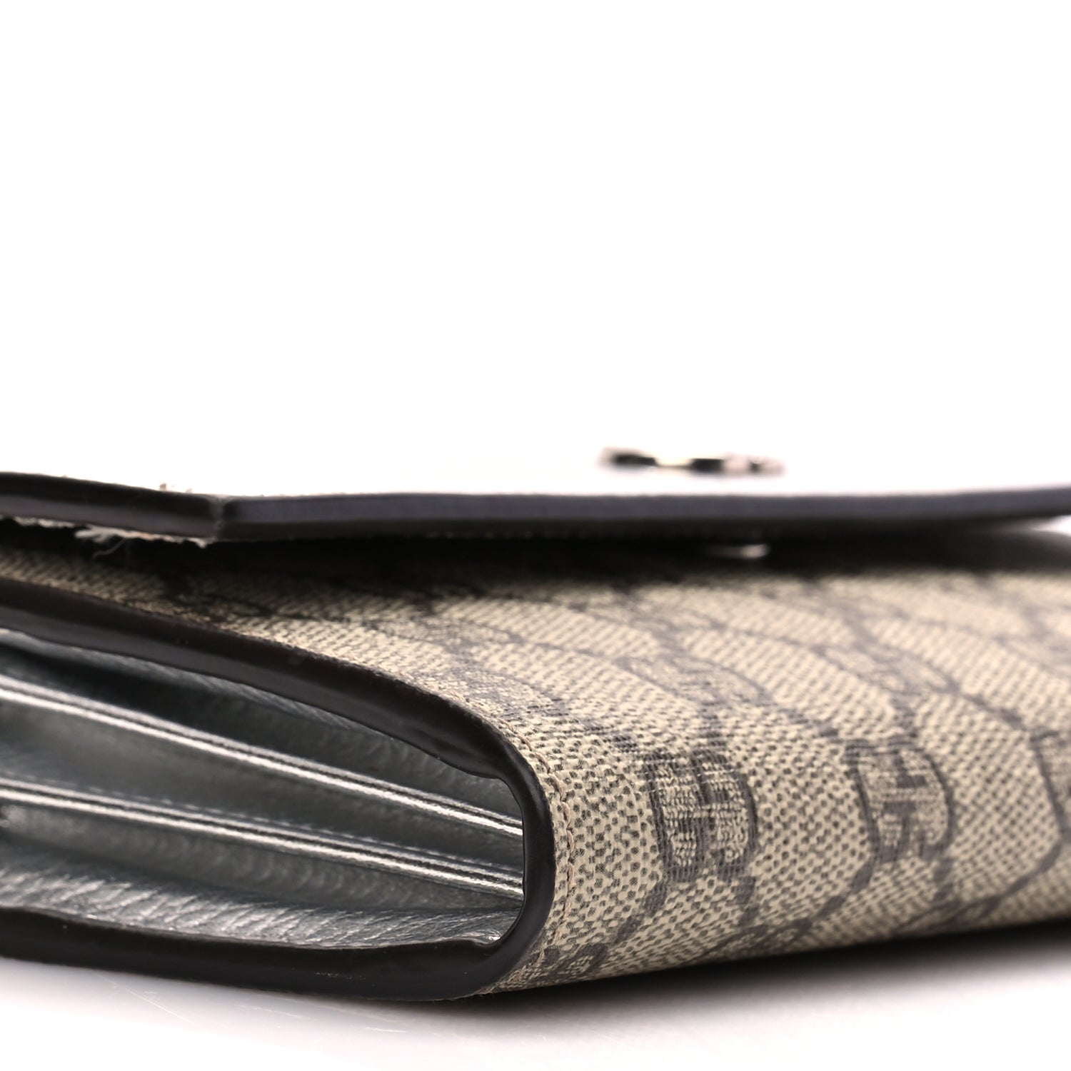 Gucci Metallic Calfskin GG Supreme Monogram Petite GG Marmont Wallet Chain Bag Silver Beige Ebony
