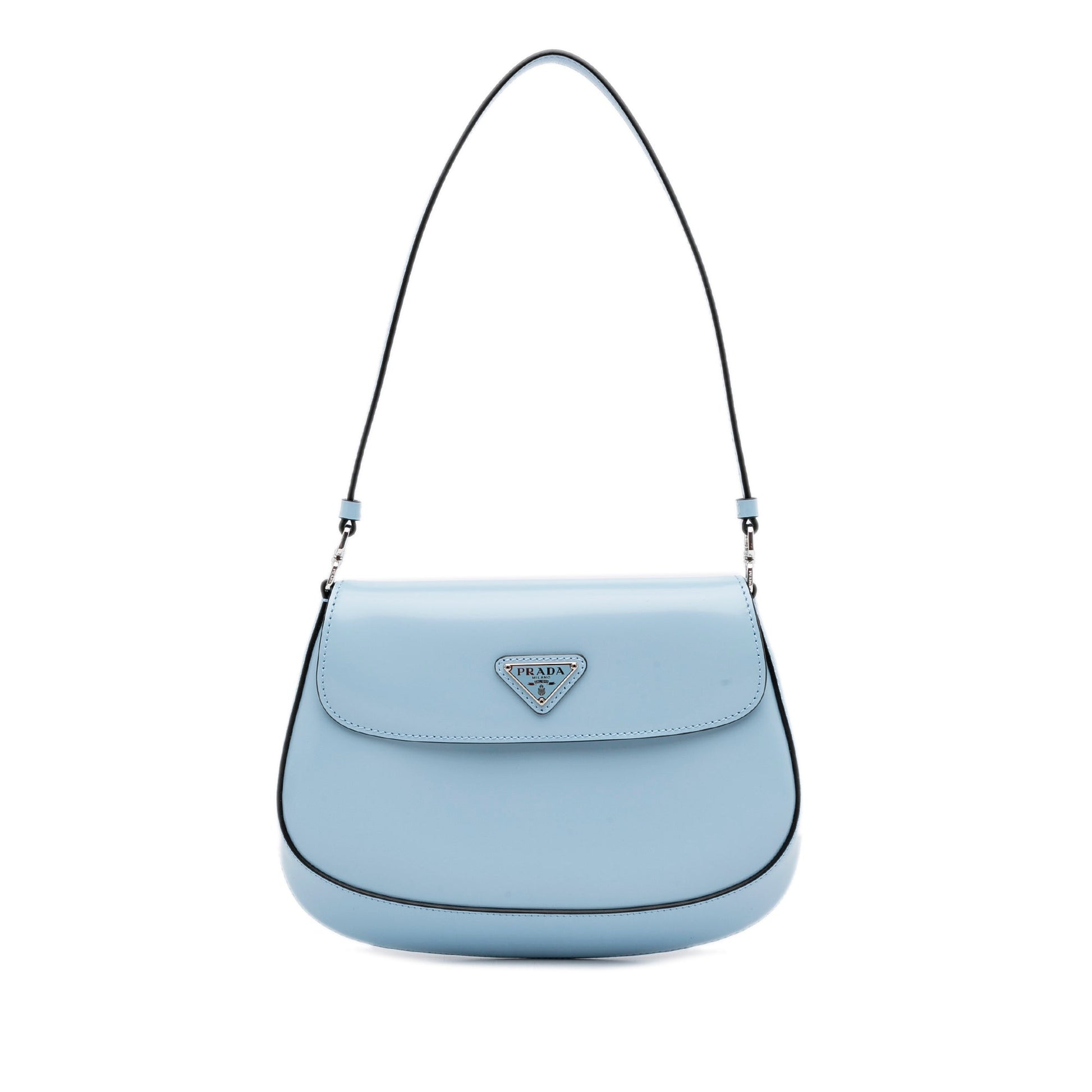 Prada Cleo Light Luxury Handbag Leather Blue Travel Bag