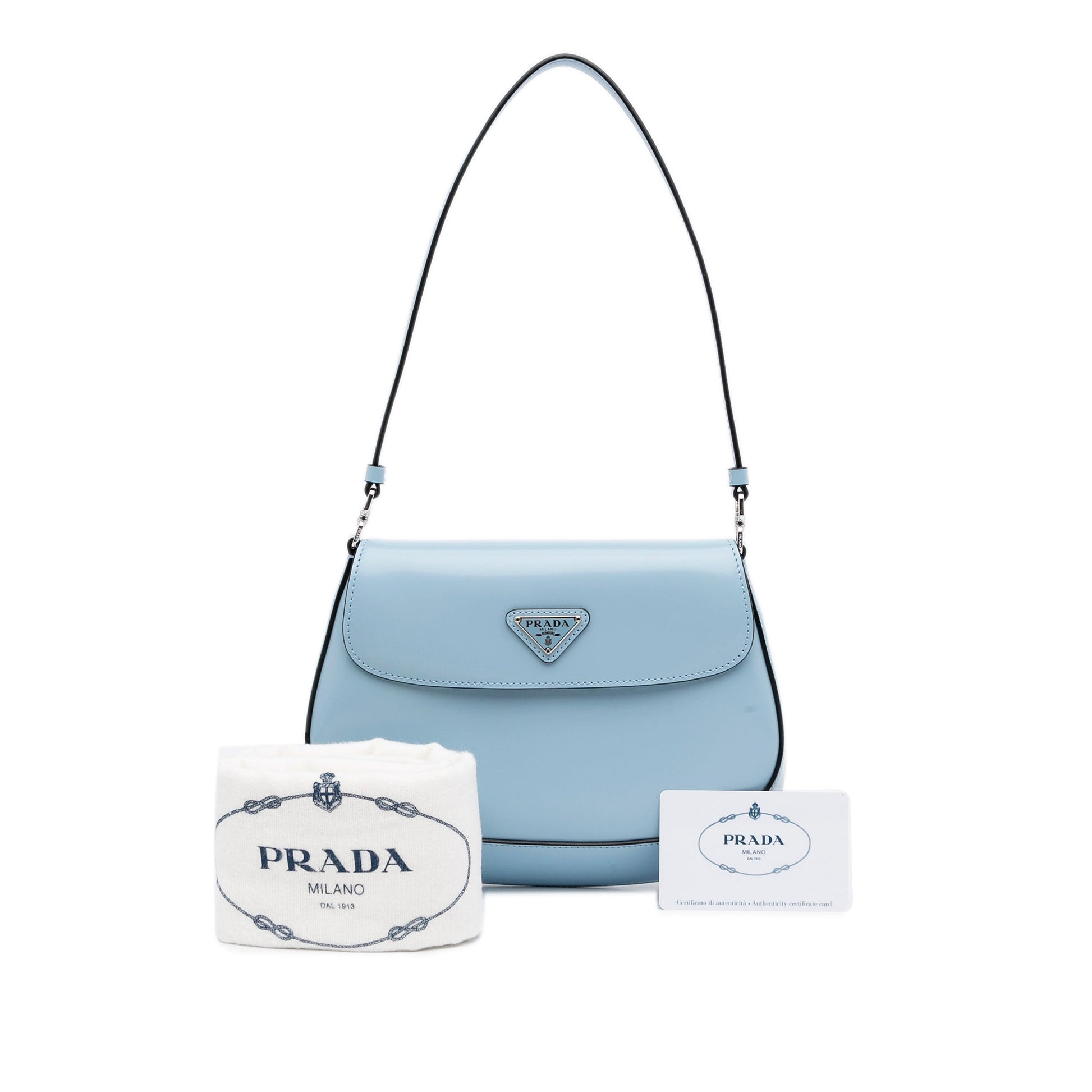 Prada Cleo Light Luxury Handbag Leather Blue Travel Bag